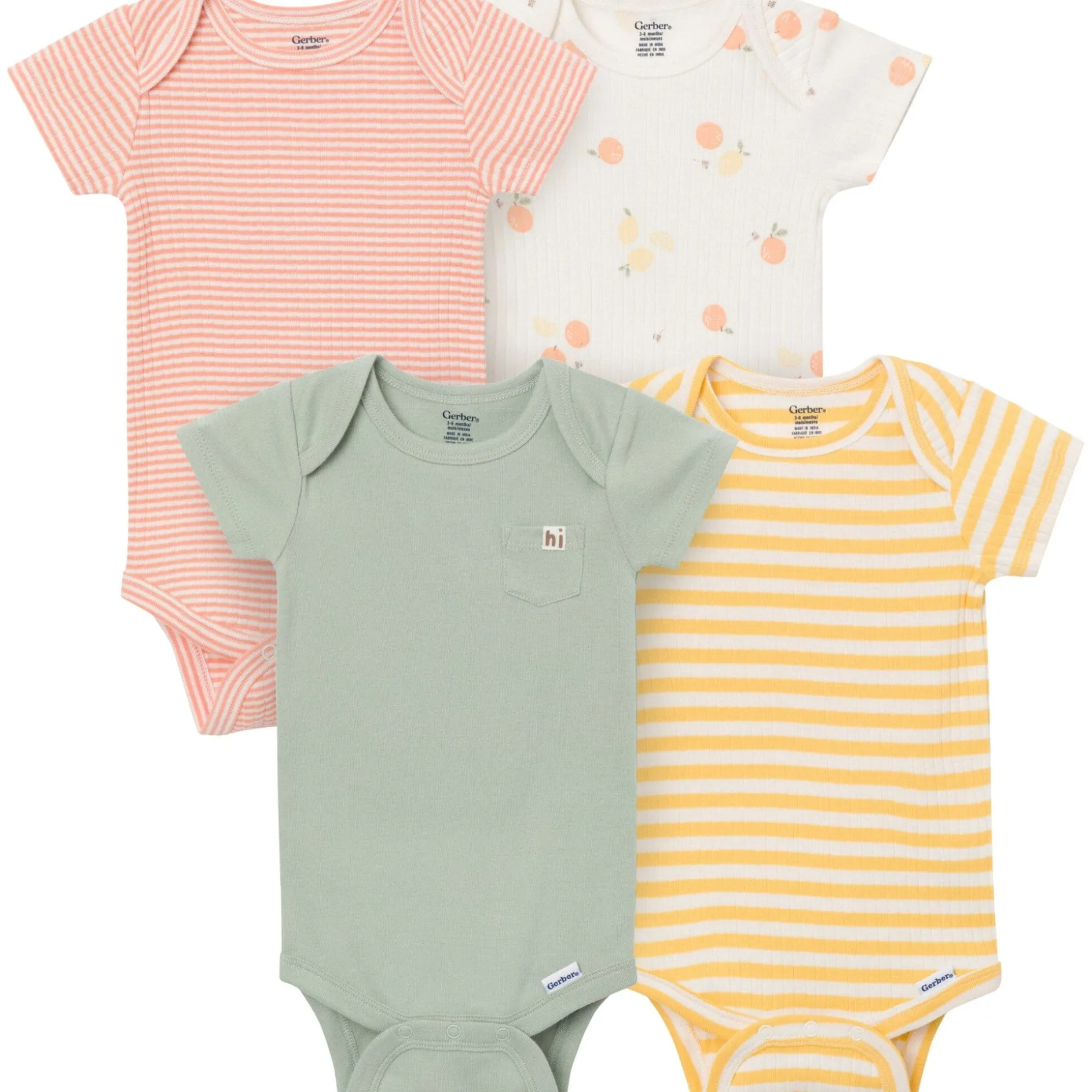 4-Pack Baby Neutral Fruit Picking Short Sleeve Bodysuits