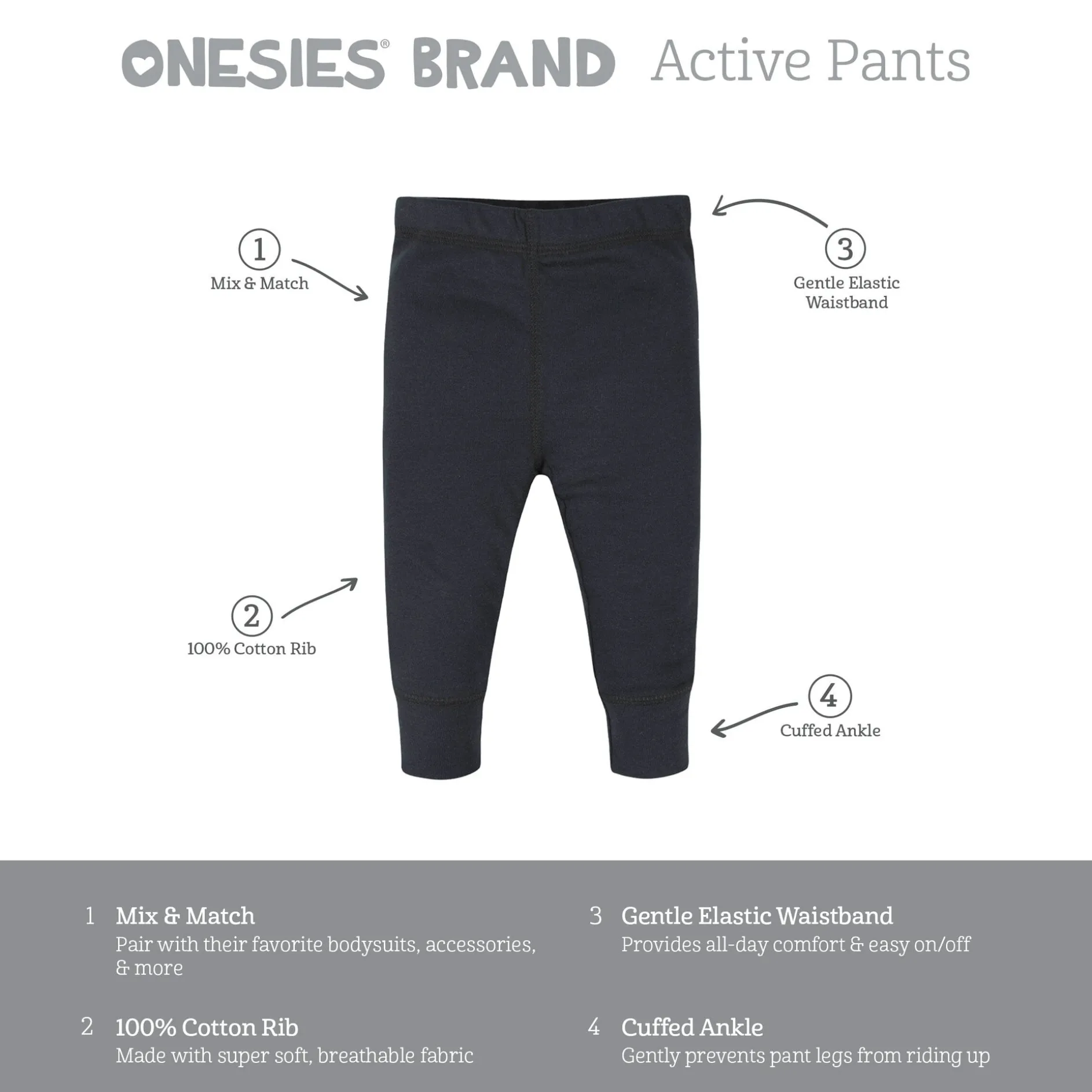 4-Pack Baby Neutral Gray Heather Pants