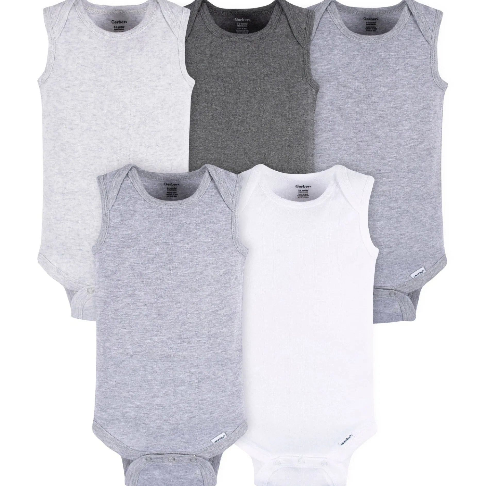 5-Pack Baby Neutral Grey Heather Sleeveless Lap Shoulder Onesies® Bodysuits