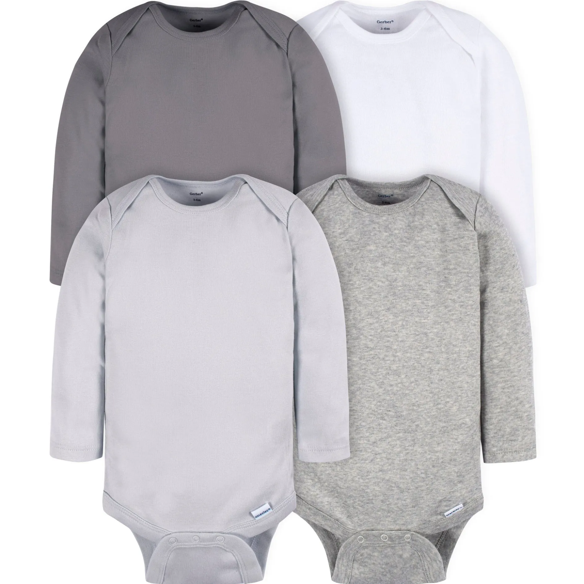 4-Pack Baby Neutral Grey Long Sleeve Onesies® Bodysuits