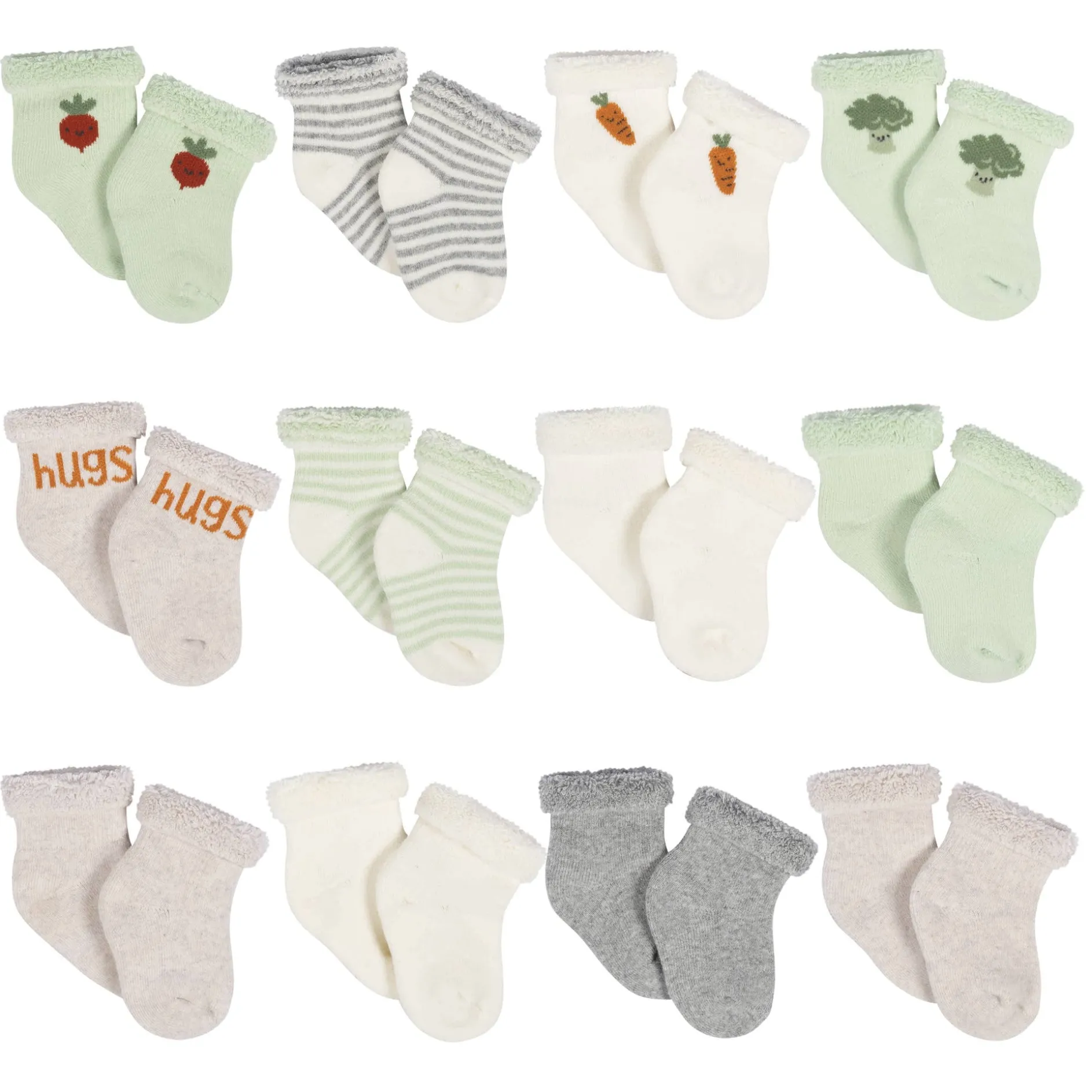 12-Pack Baby Neutral Happy Veggies Terry Wiggle Proof® Socks