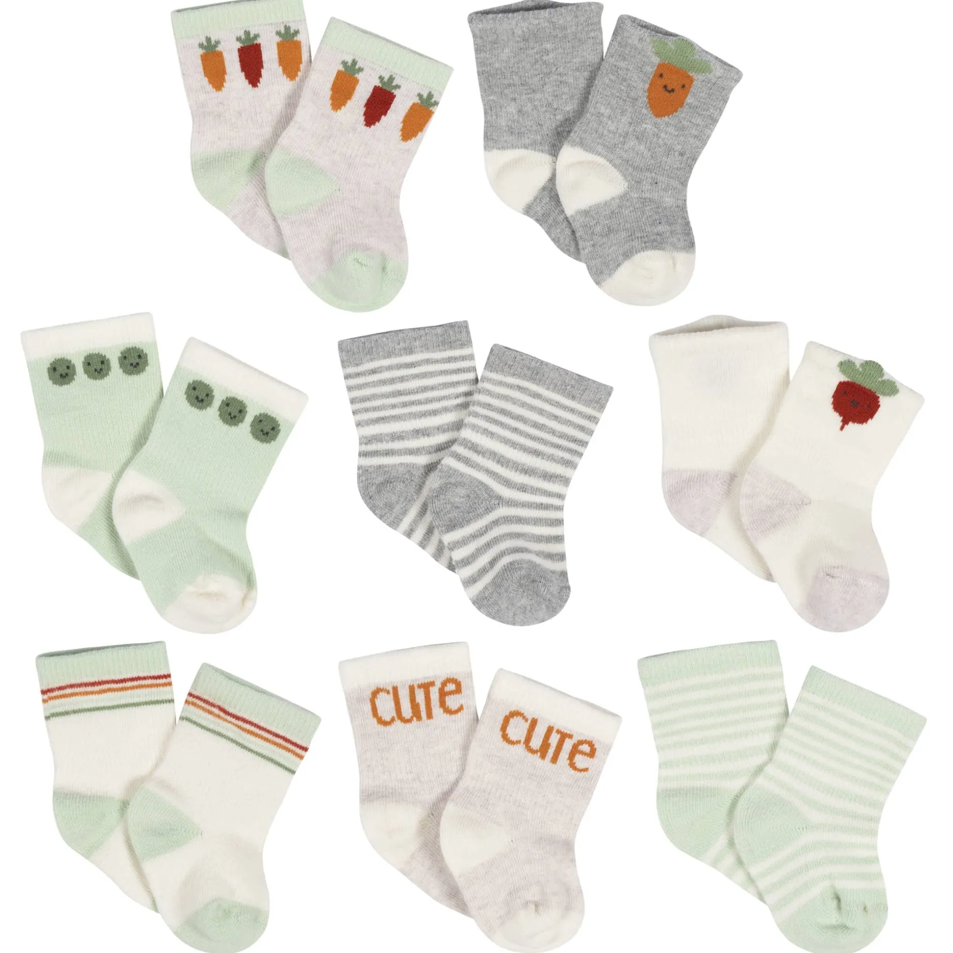 8-Pack Baby Neutral Happy Veggies Jersey Wiggle Proof® Socks