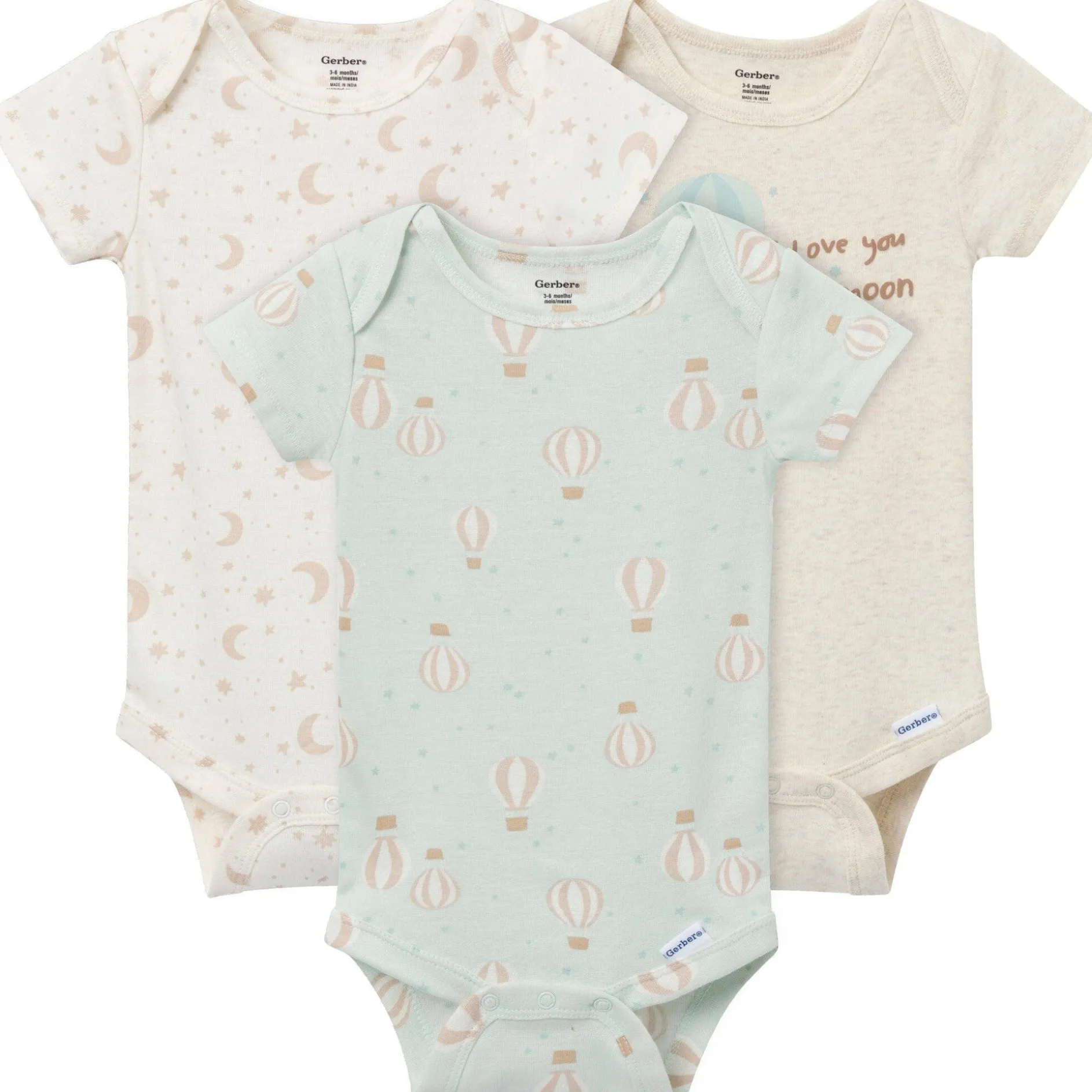 3-Pack Baby Neutral Hot Air Balloon Short Sleeve Onesies® Bodysuits