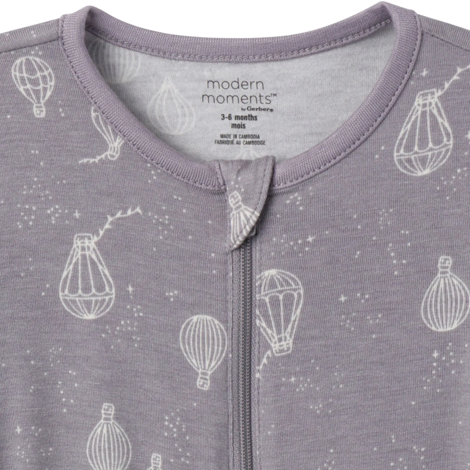 2-Pack Baby Neutral Hot Air Balloon Zip Front Viscose Rompers