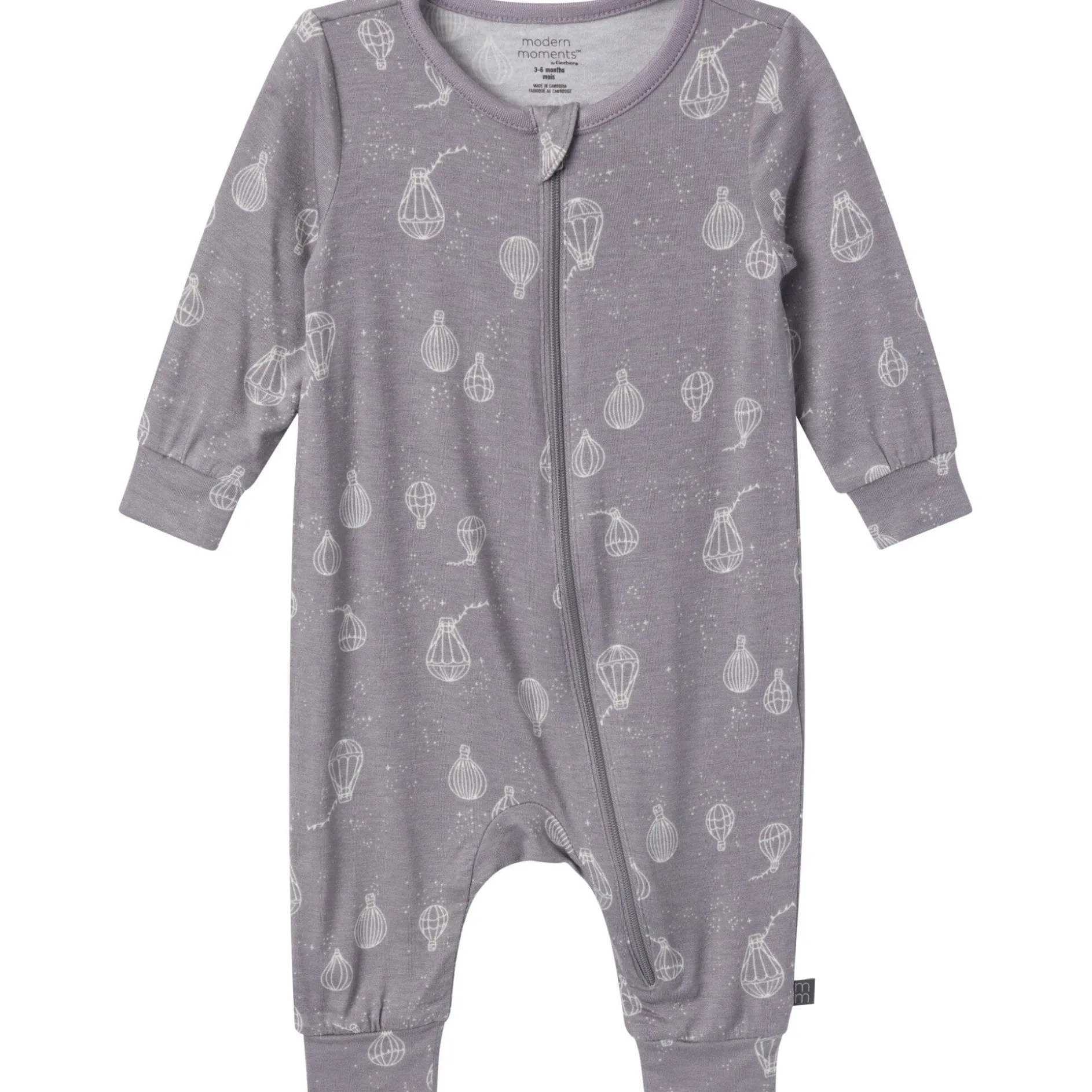 2-Pack Baby Neutral Hot Air Balloon Zip Front Viscose Rompers