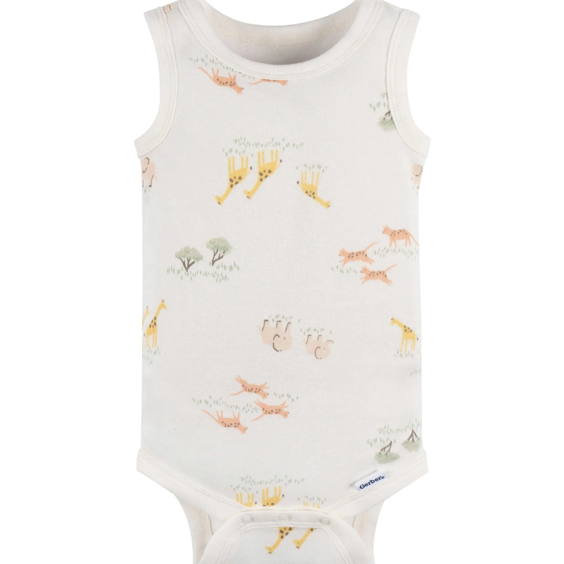 4-Pack Baby Neutral Ivory Safari Sleeveless Onesies® Bodysuits