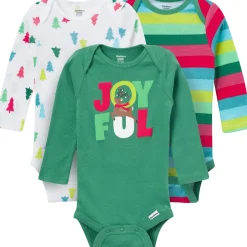 3-Pack Baby Neutral Joyful Stripe Long Sleeve Onesies® Bodysuits