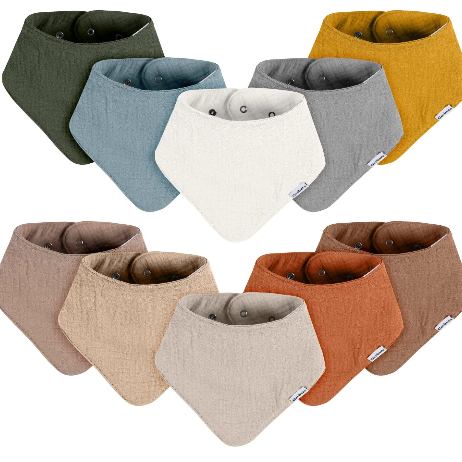10-Pack Baby Neutral Multi Browns Muslin Bandana Bibs