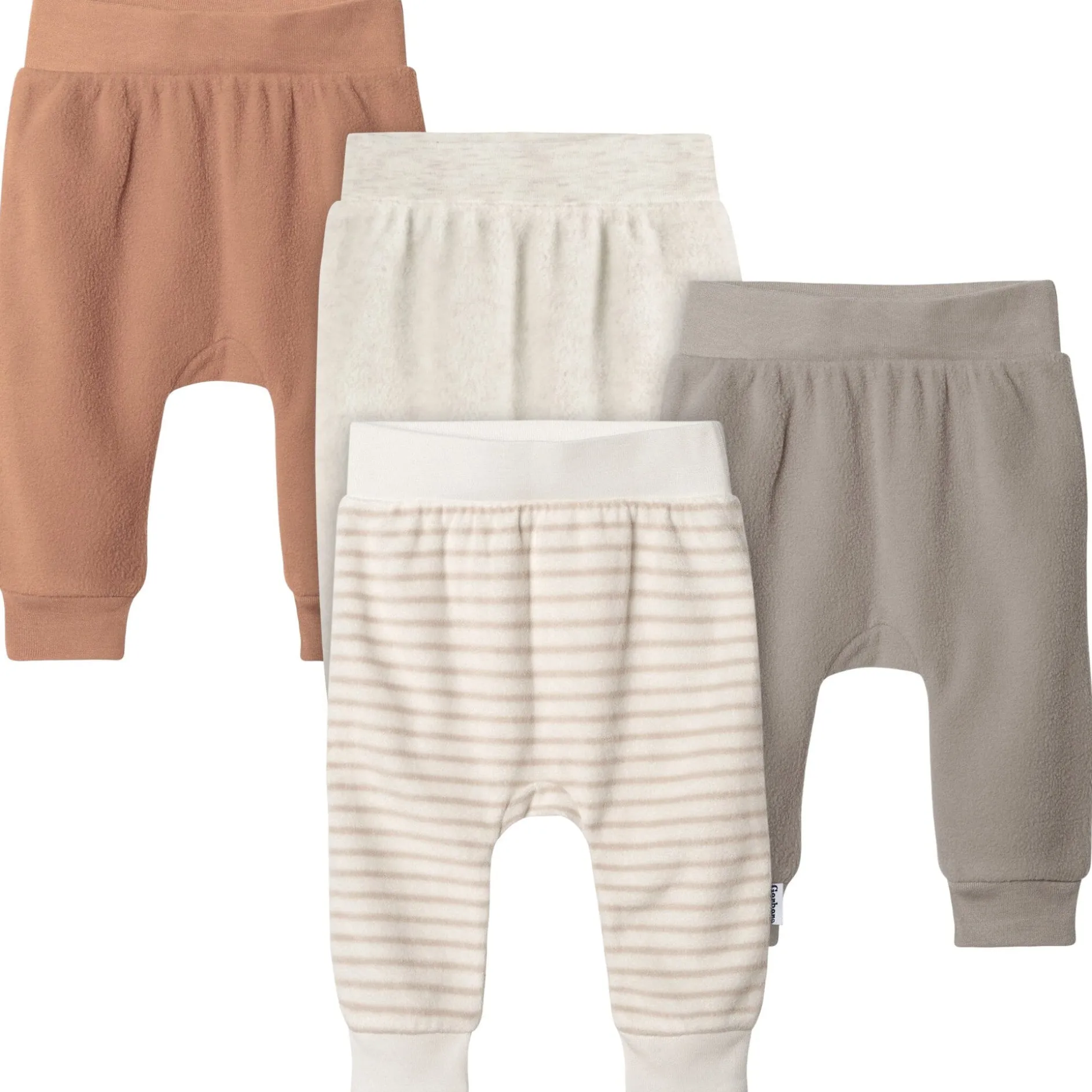 4-Pack Baby Neutral Oatmeal Heather and Stripes Fleece Pants