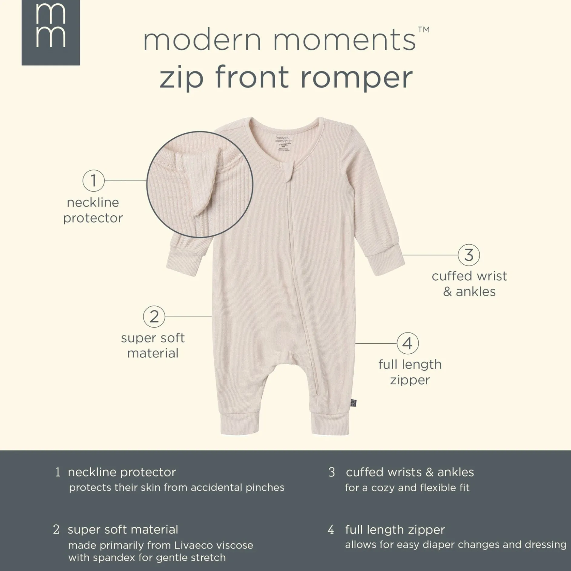 2-Pack Baby Neutral Pasta Dinner Zip Front Viscose Rompers