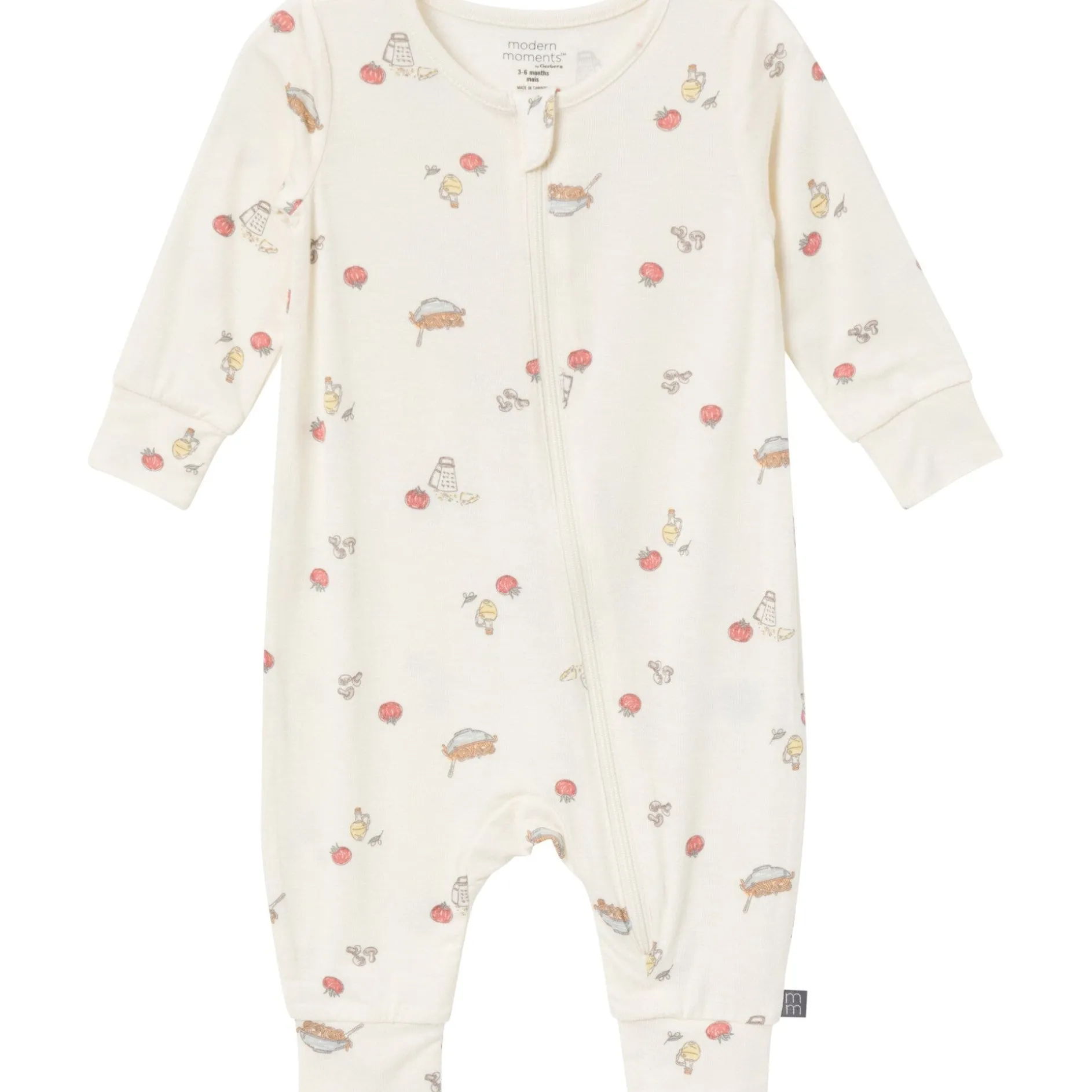 2-Pack Baby Neutral Pasta Dinner Zip Front Viscose Rompers
