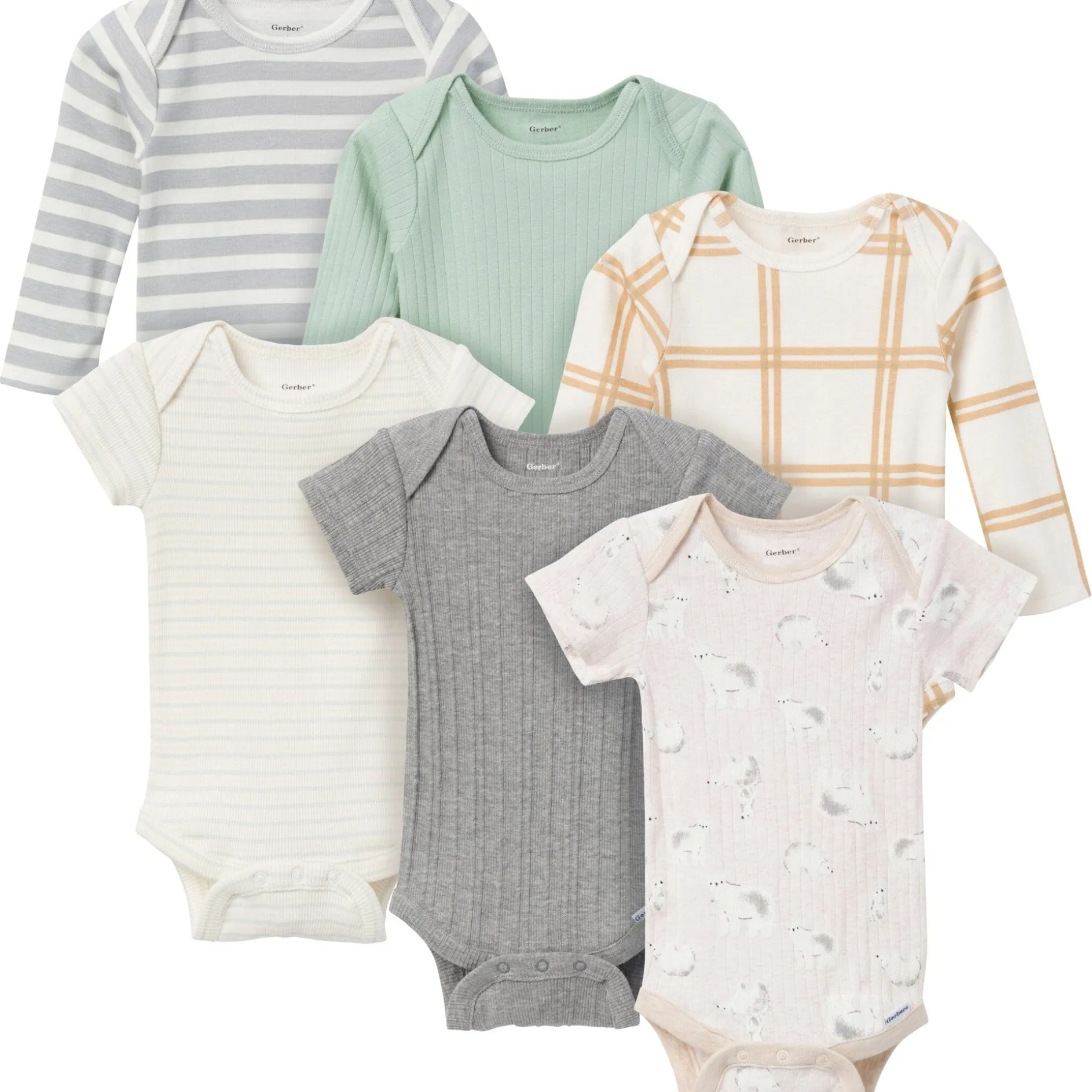 6-Pack Baby Neutral Polar Bear Bodysuits