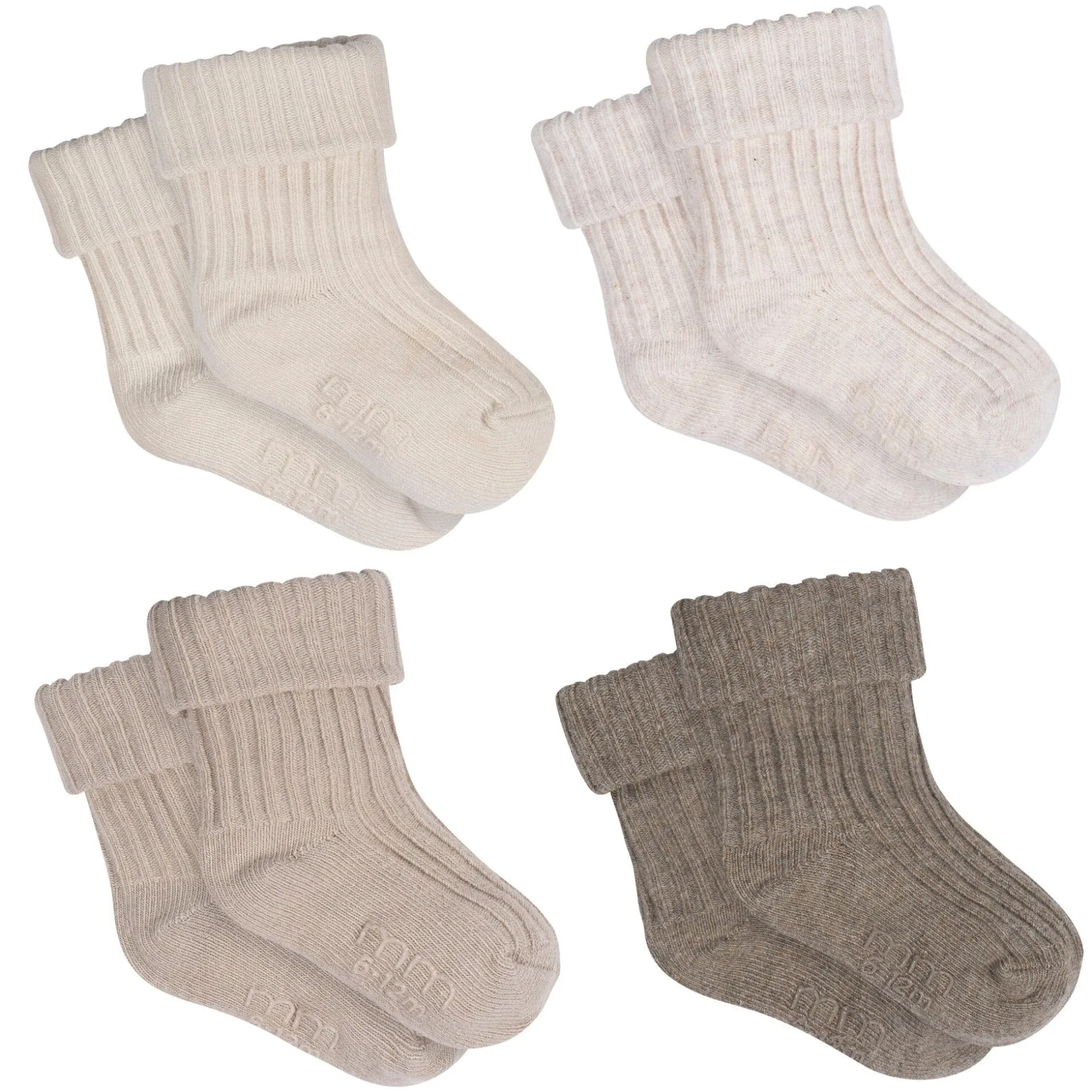 4-Pack Baby Neutral Rolled Cuff Ribbed Socks
