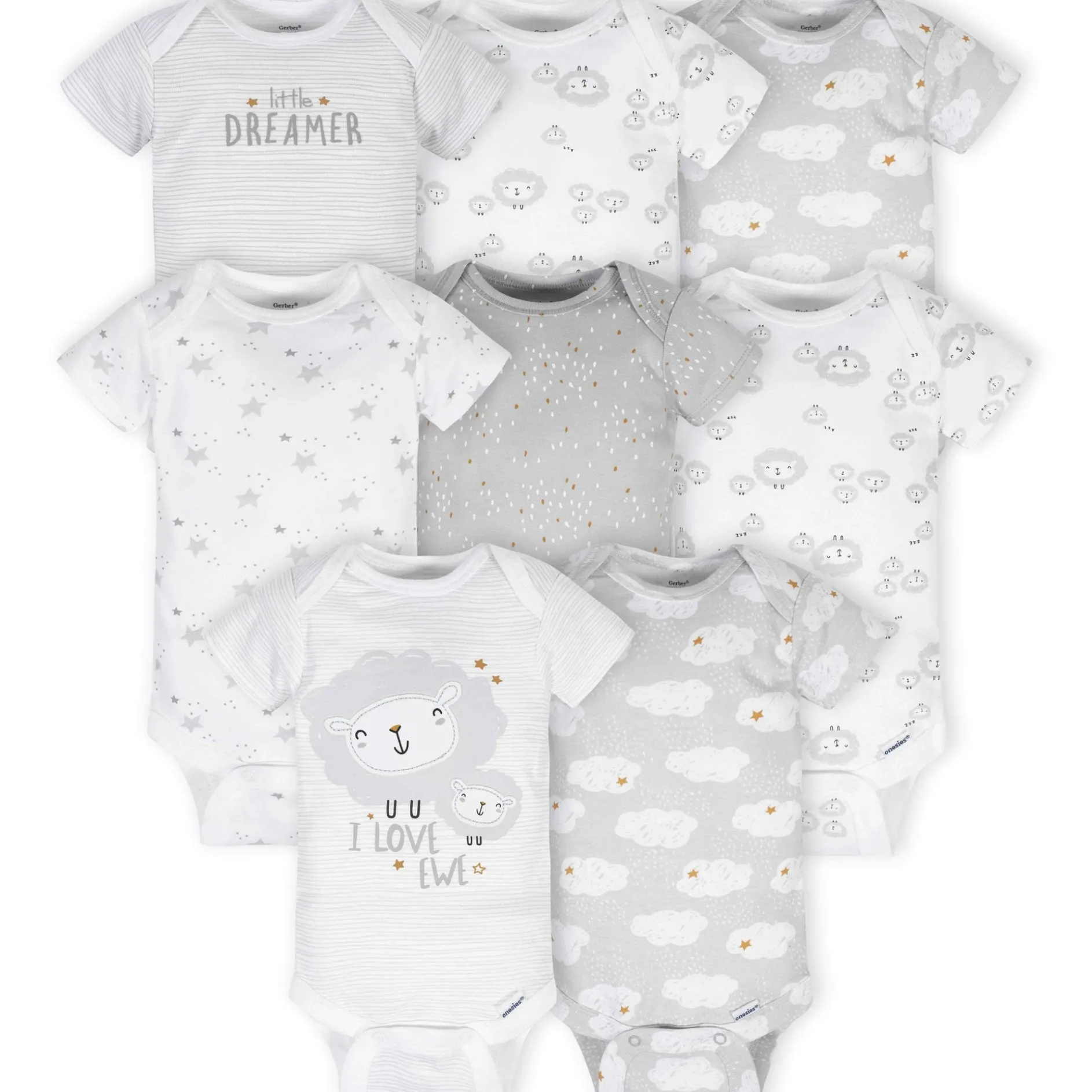 8-Pack Baby Neutral Sheep Short Sleeve Onesies® Bodysuits