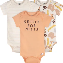 3-Pack Baby Neutral Smiles For Miles Short Sleeve Onesies® Bodysuits