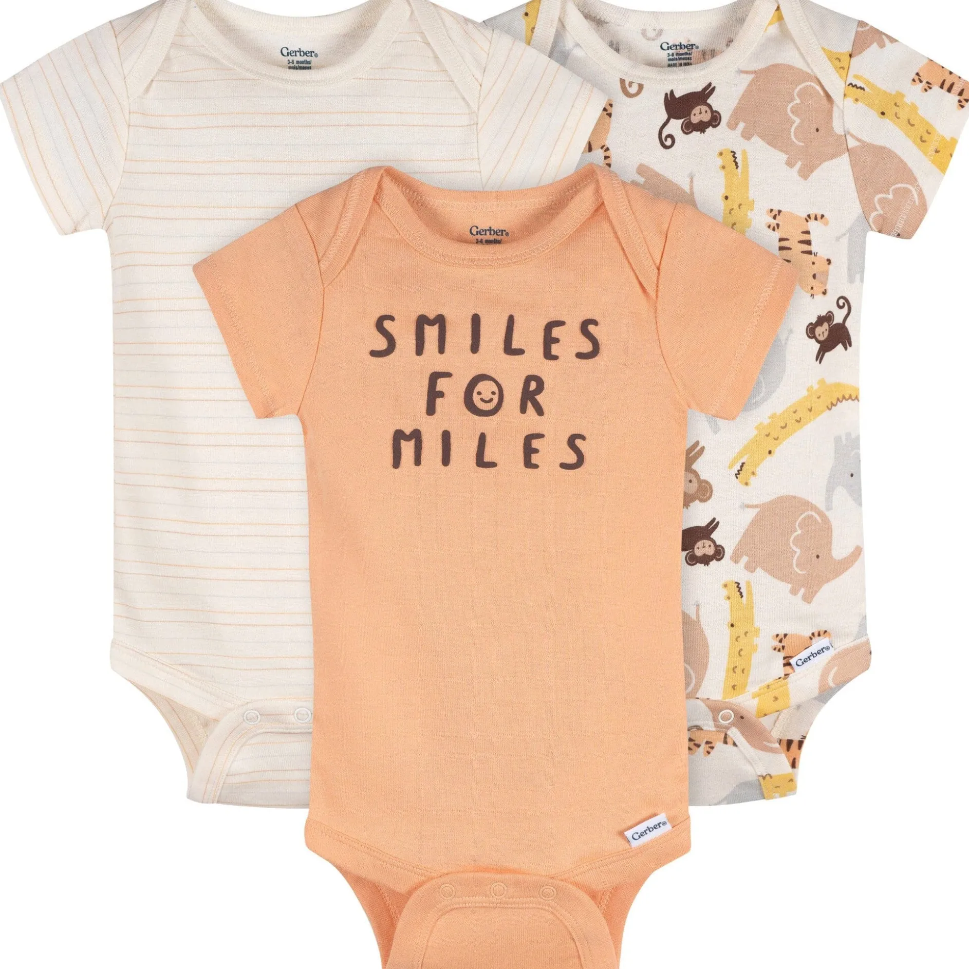 3-Pack Baby Neutral Smiles For Miles Short Sleeve Onesies® Bodysuits