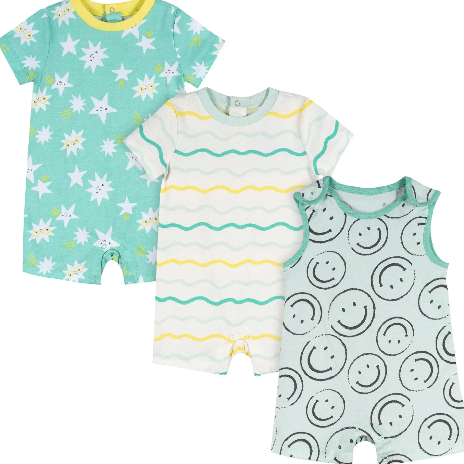3-Pack Baby Neutral Smiles Rompers