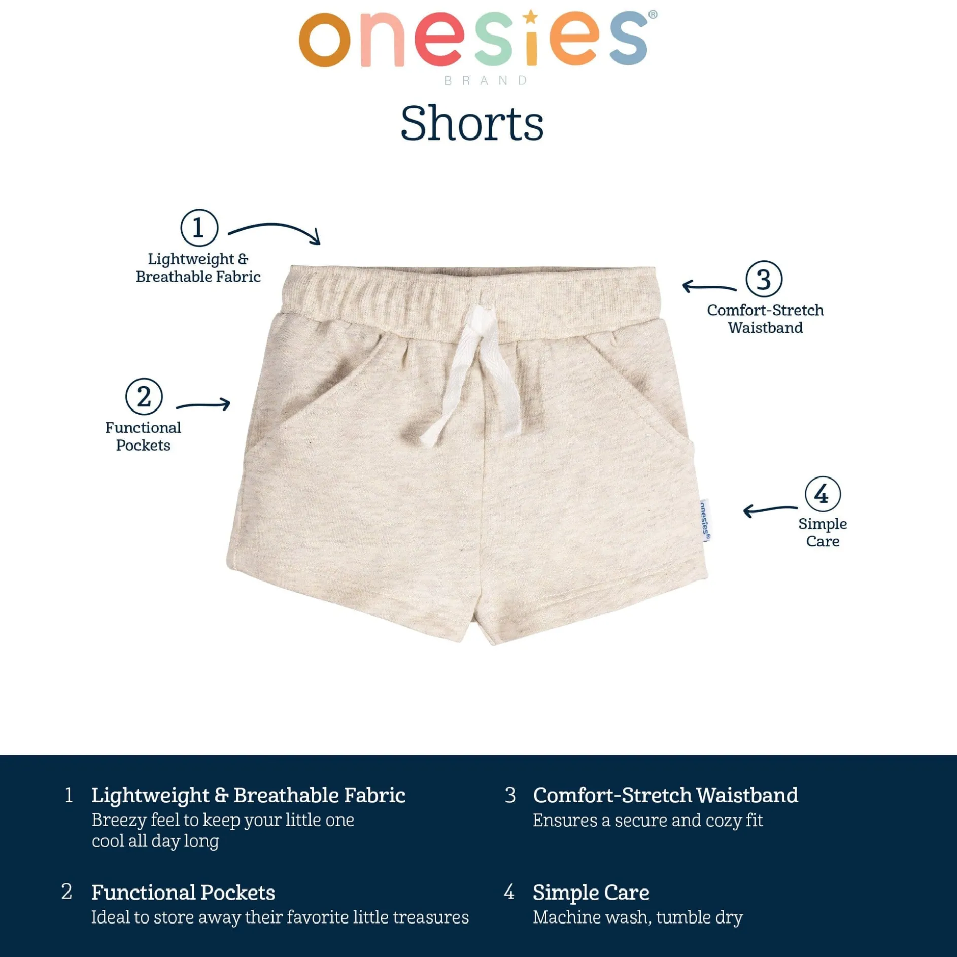 3-Pack Baby Neutral Smiley Faces Shorts
