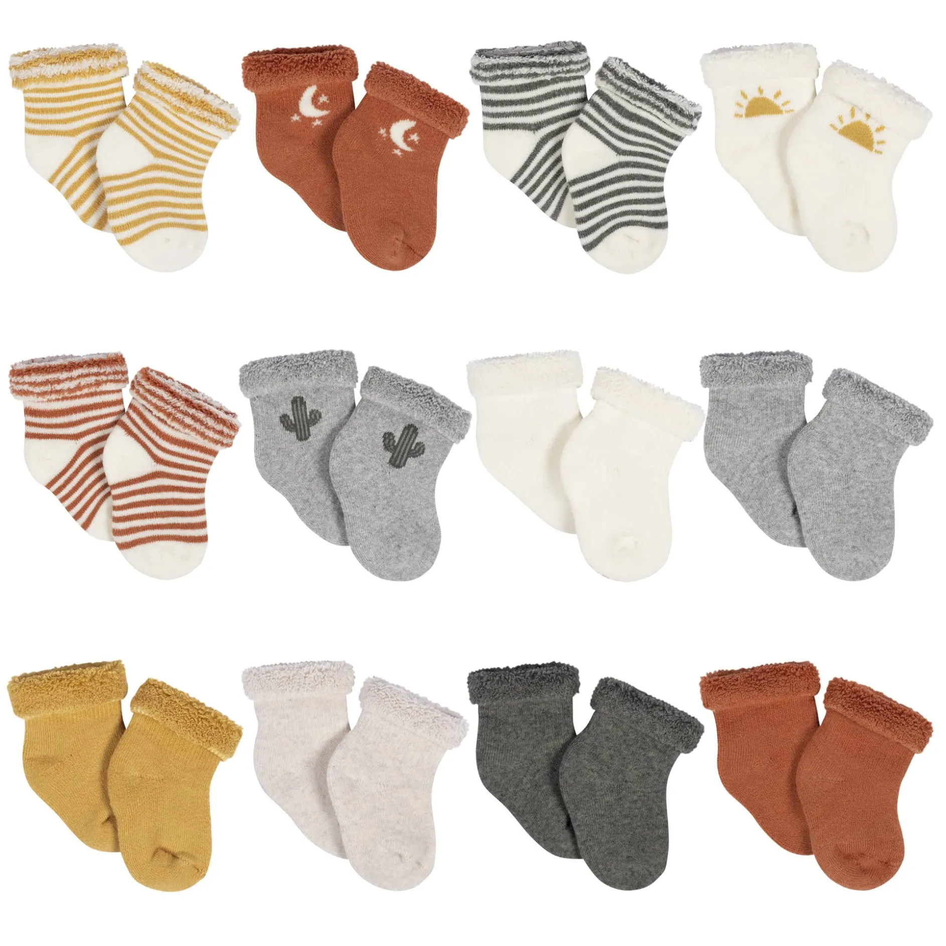 12-Pack Baby Neutral Southwest Terry Wiggle Proof® Socks