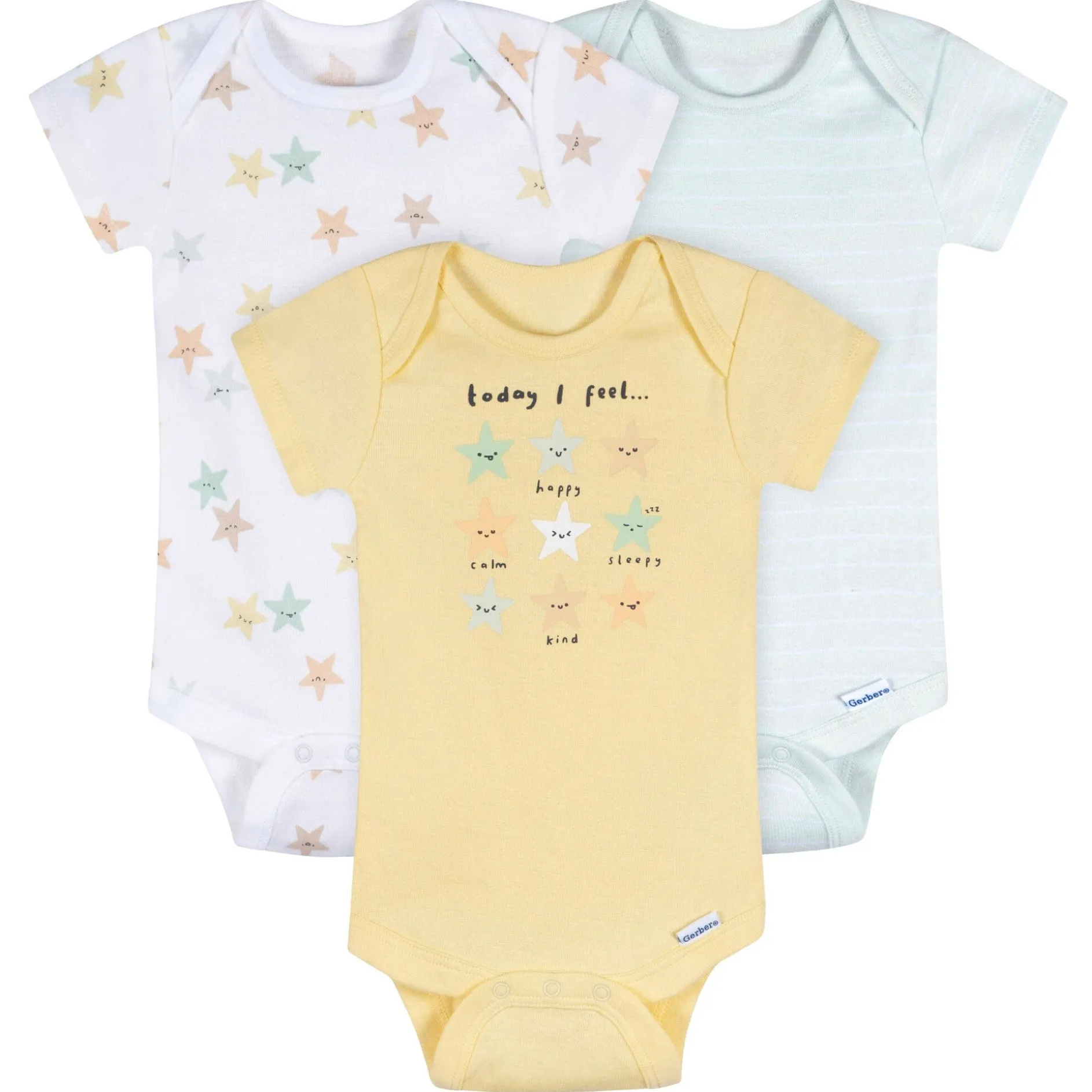 3-Pack Baby Neutral Starry Smiles Short Sleeve Onesies® Bodysuits