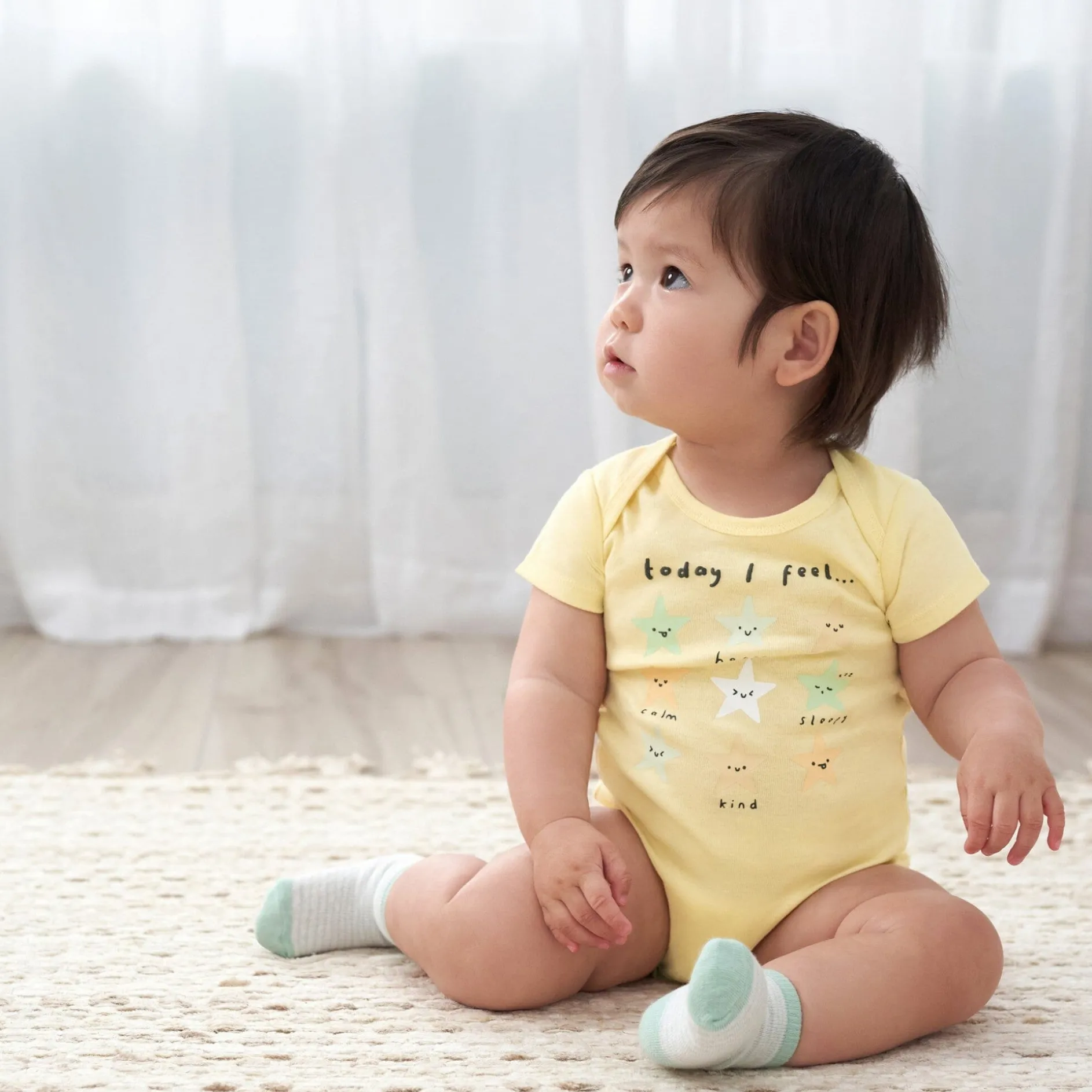 3-Pack Baby Neutral Starry Smiles Short Sleeve Onesies® Bodysuits