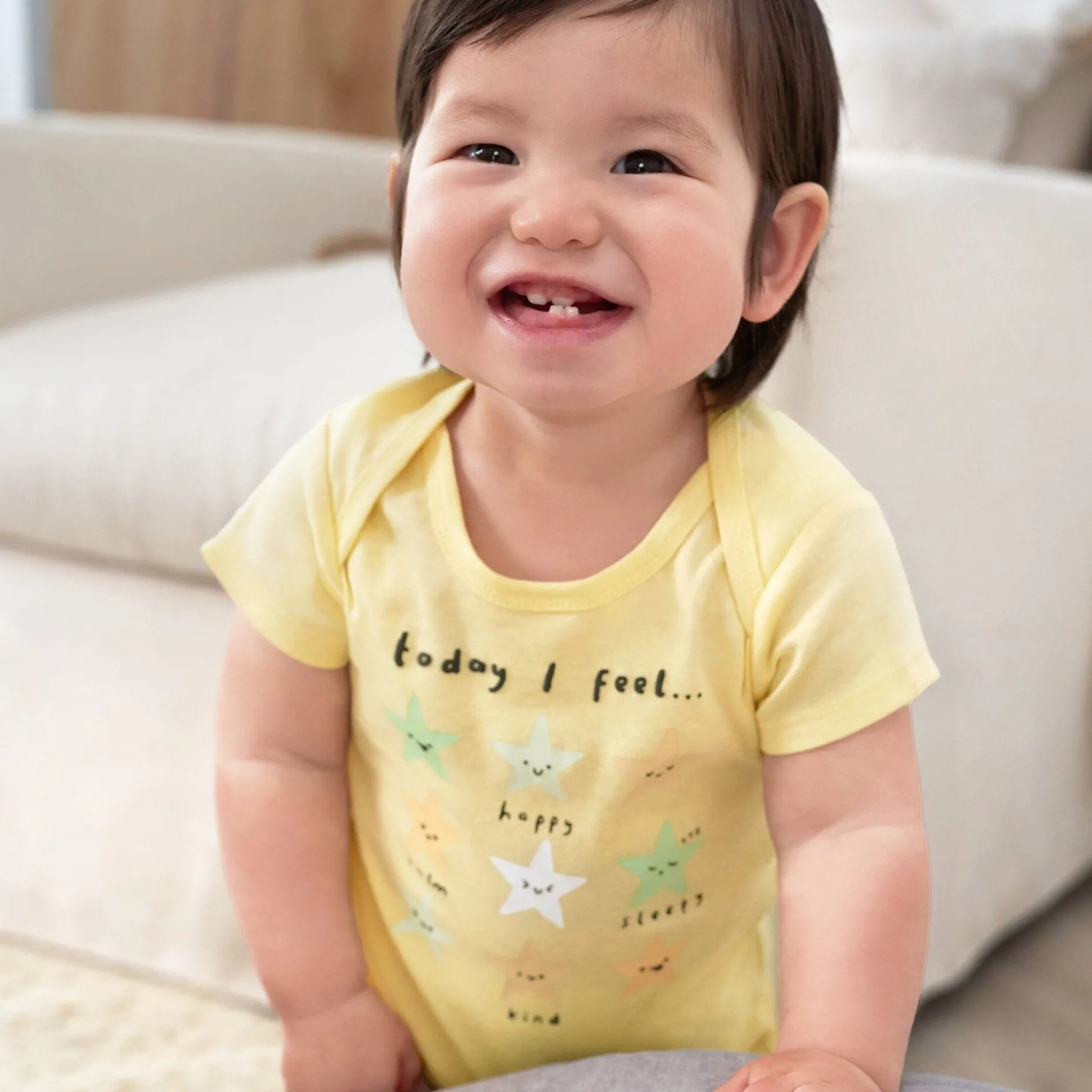 3-Pack Baby Neutral Starry Smiles Short Sleeve Onesies® Bodysuits