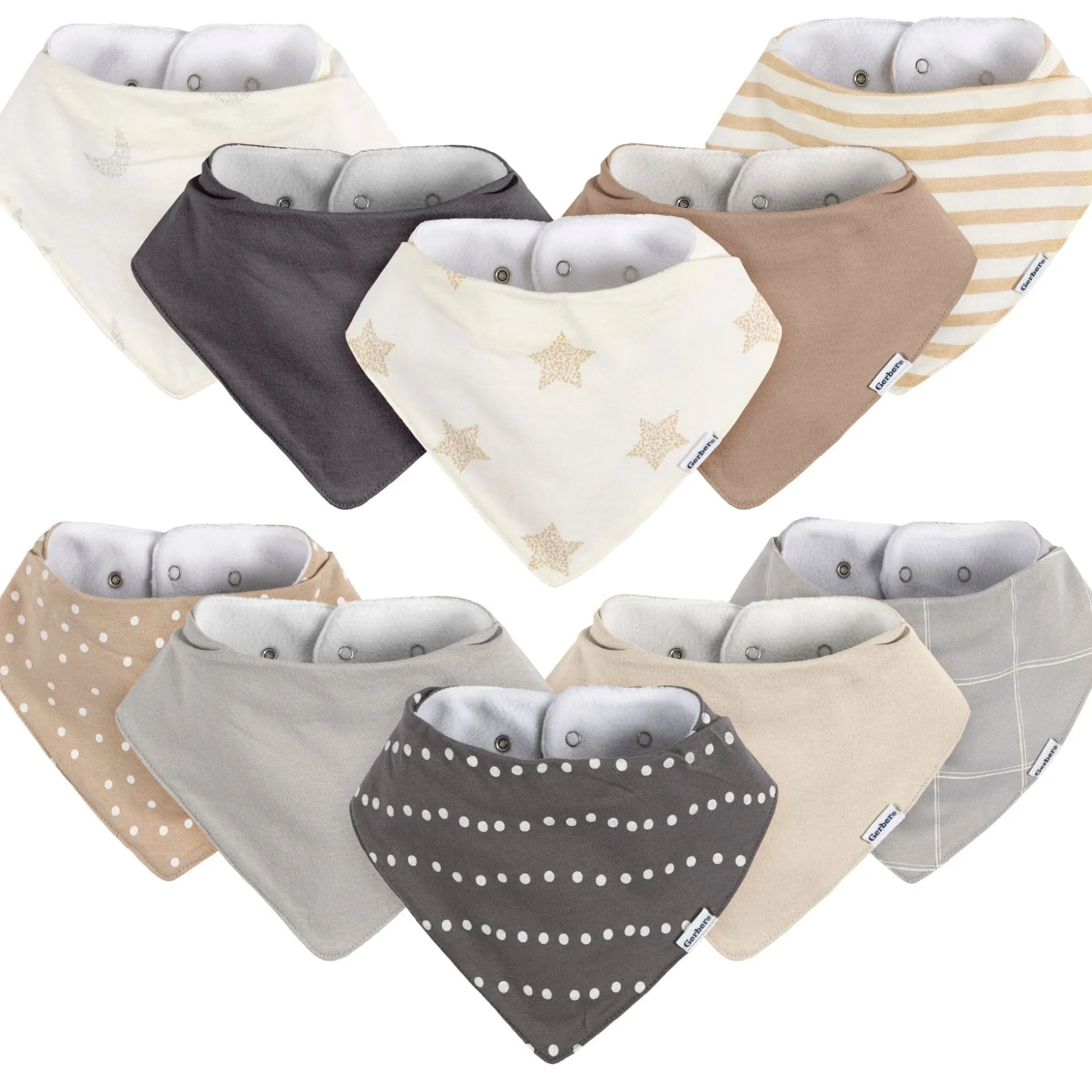 10-Pack Baby Neutral Stars & Moons Jersey Bandana Bibs