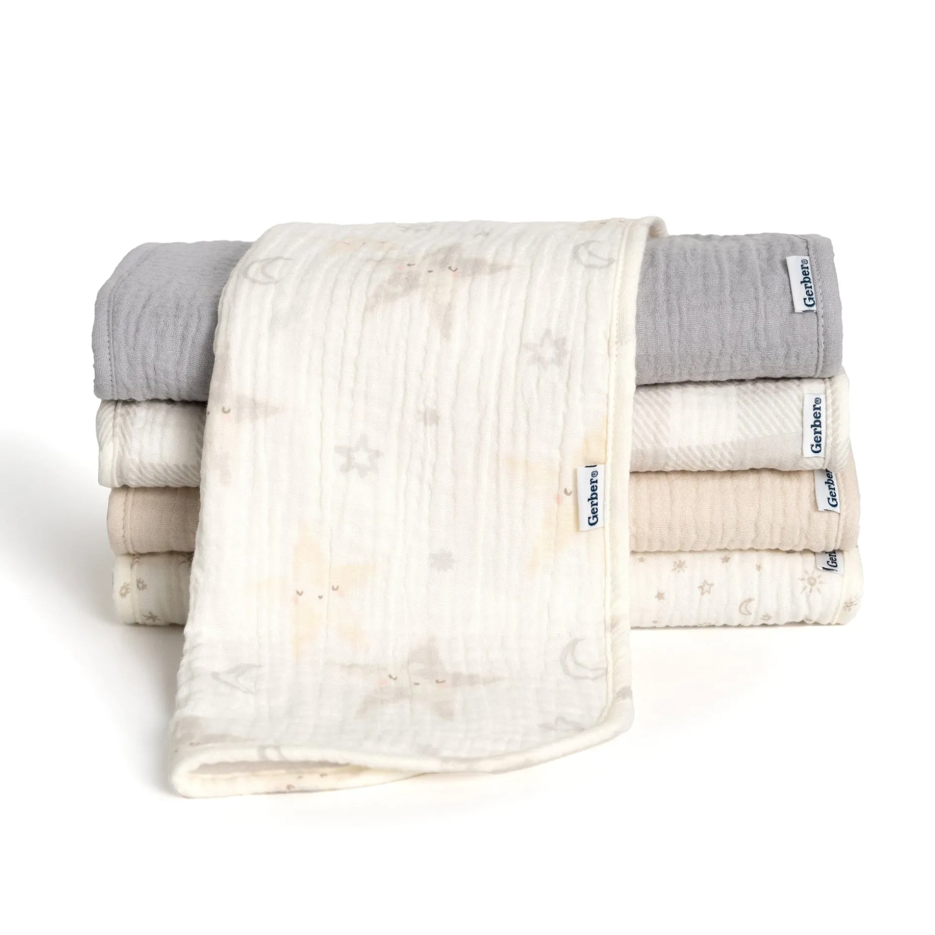 5-Pack Baby Neutral Stars Muslin Burp Cloths