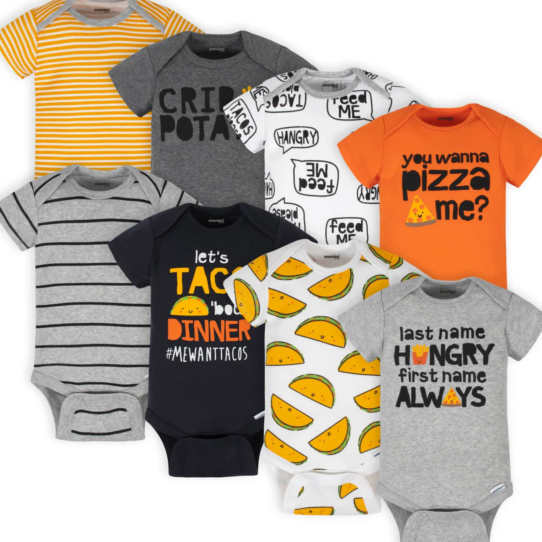 8-Pack Baby Neutral Taco Onesies® Brand Bodysuits