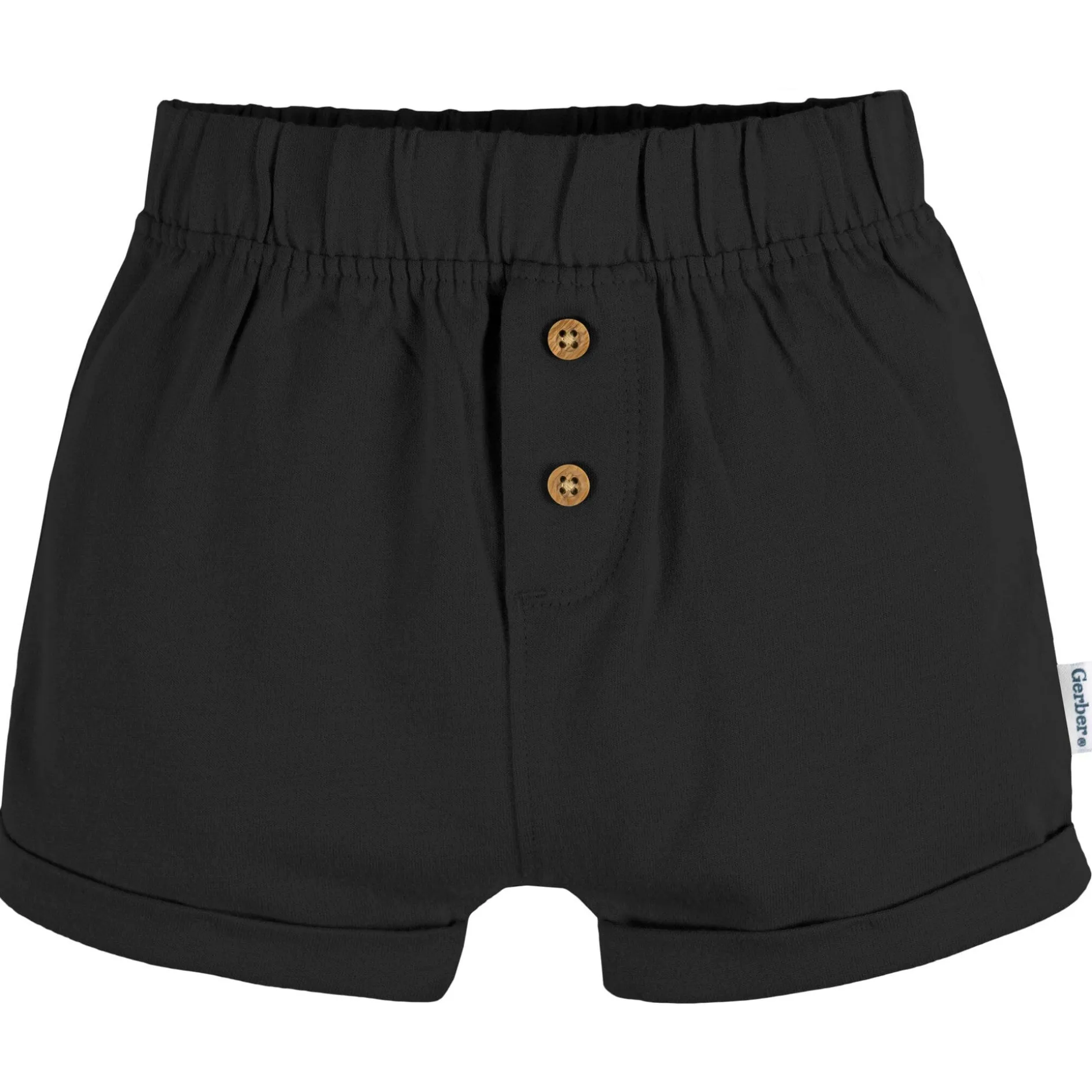 3-Pack Baby Neutral Tan Stripe, Dark Grey Heather, & Black Knit Shorts