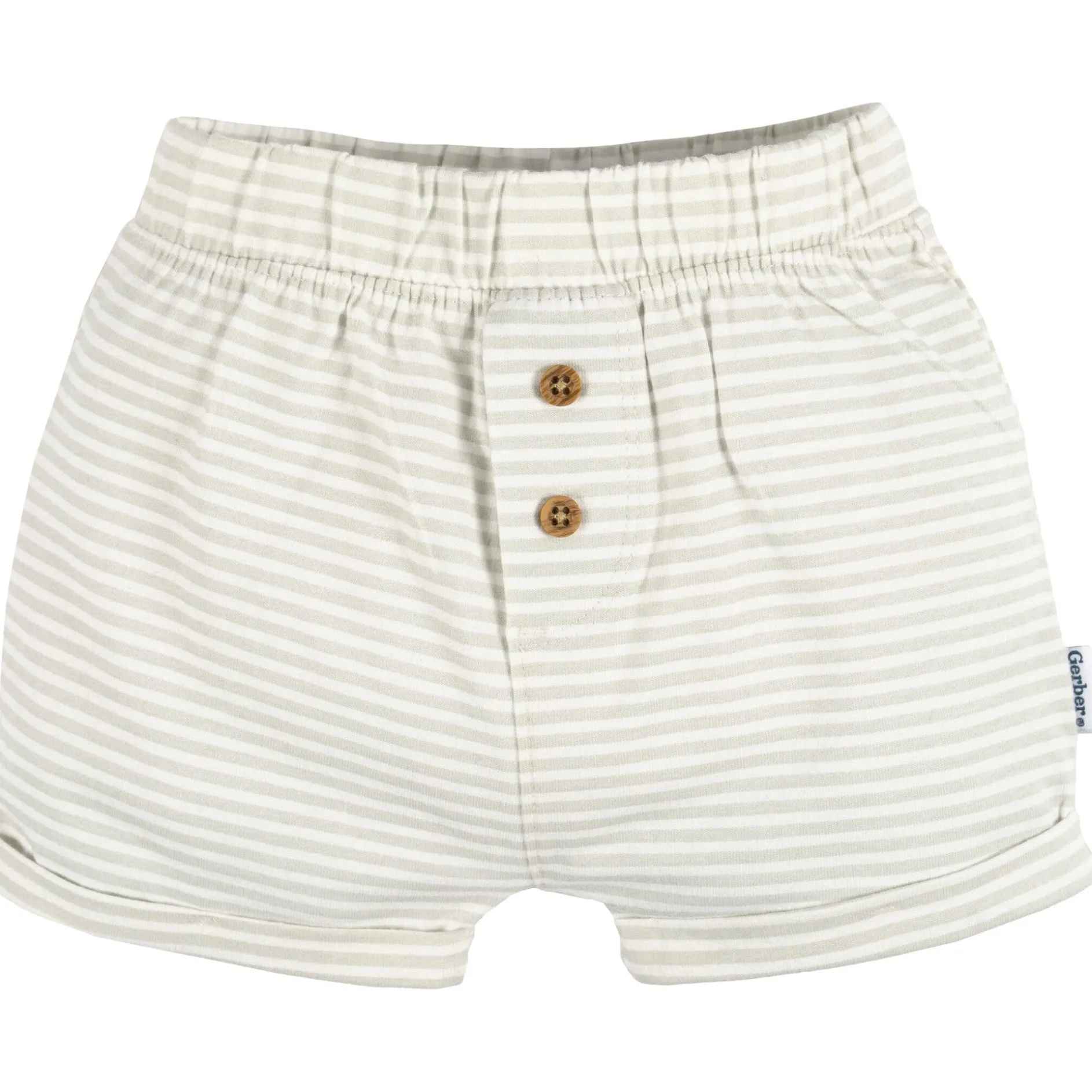 3-Pack Baby Neutral Tan Stripe, Dark Grey Heather, & Black Knit Shorts