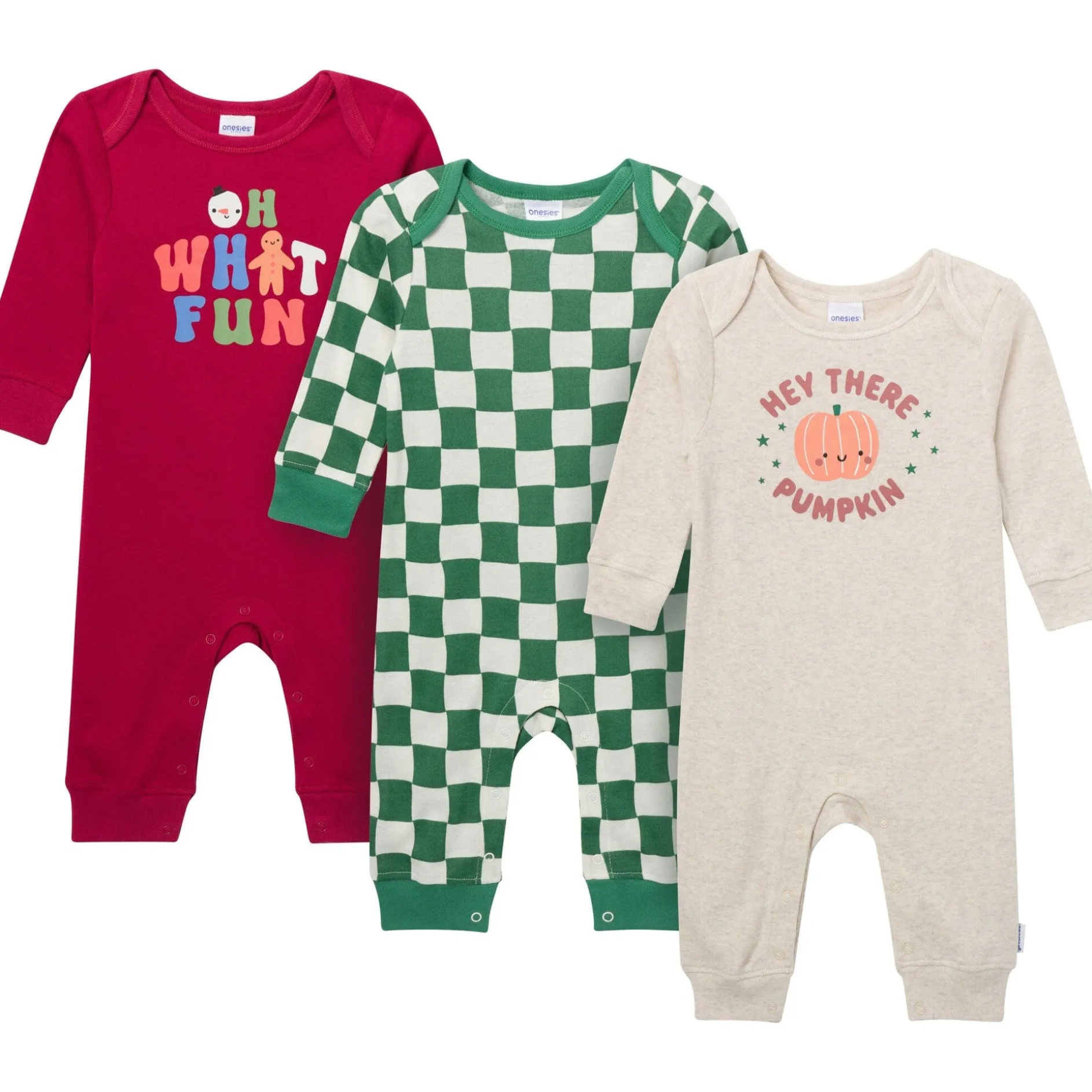 3-Pack Baby Neutral What Fun Pumpkin Lap Shoulder Rompers
