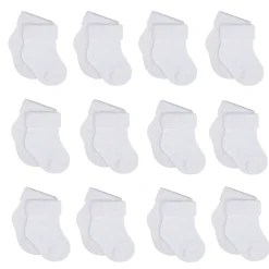 12-Pack Baby Neutral White Jersey Cuffed Bootie Socks