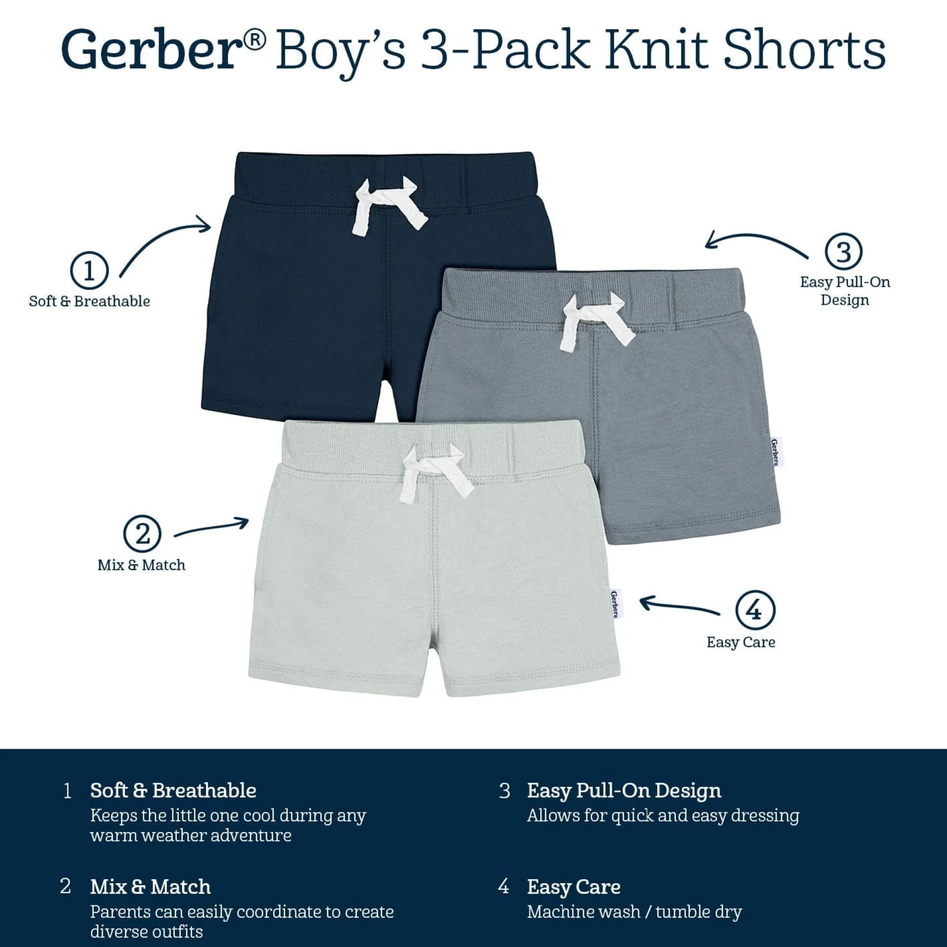 3-Pack Baby & Toddler Boys Blues Knit Shorts