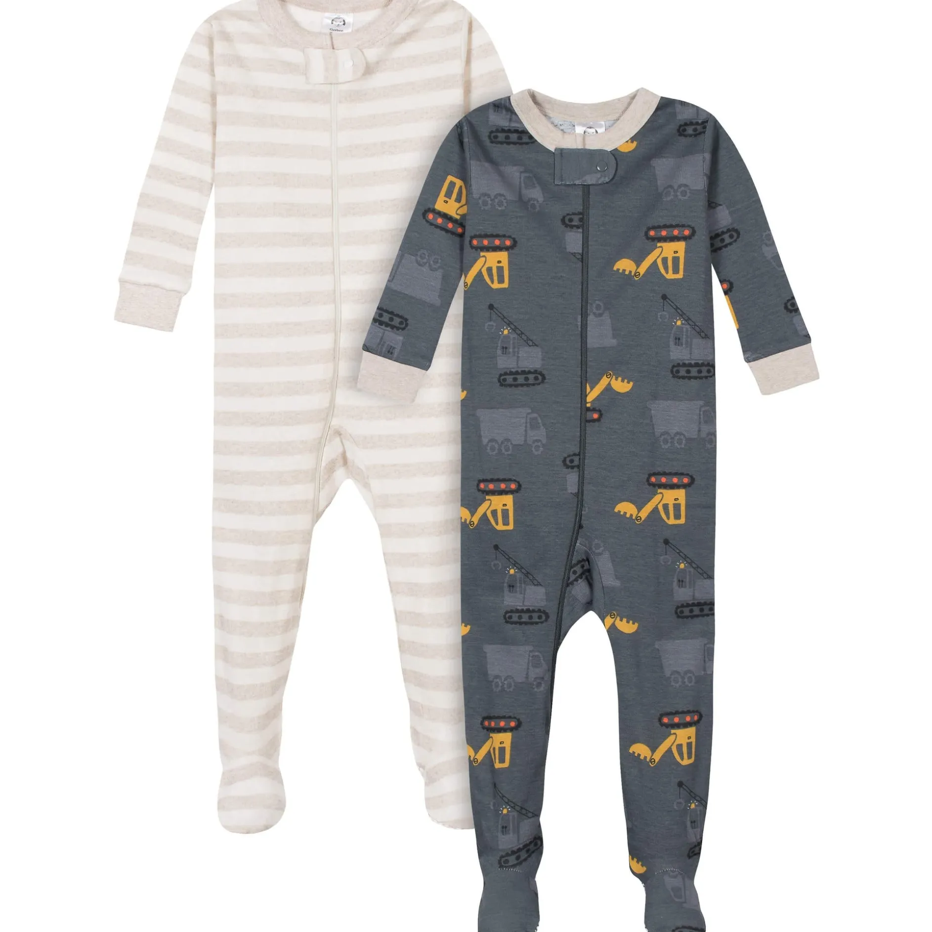 2-Pack Baby & Toddler Boys Construction Trucks Snug Fit Footed Cotton Pajamas