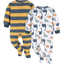 2-Pack Baby & Toddler Boys Dinos & Wide Stripe Fleece Pajamas