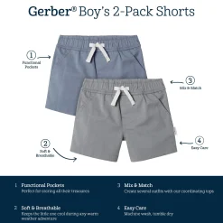 2-Pack Baby & Toddler Boys Grey and Blue Twill Shorts