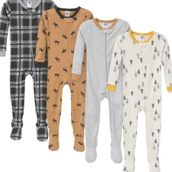 4-Pack Baby & Toddler Boys Moose Snug Fit Footed Pajamas