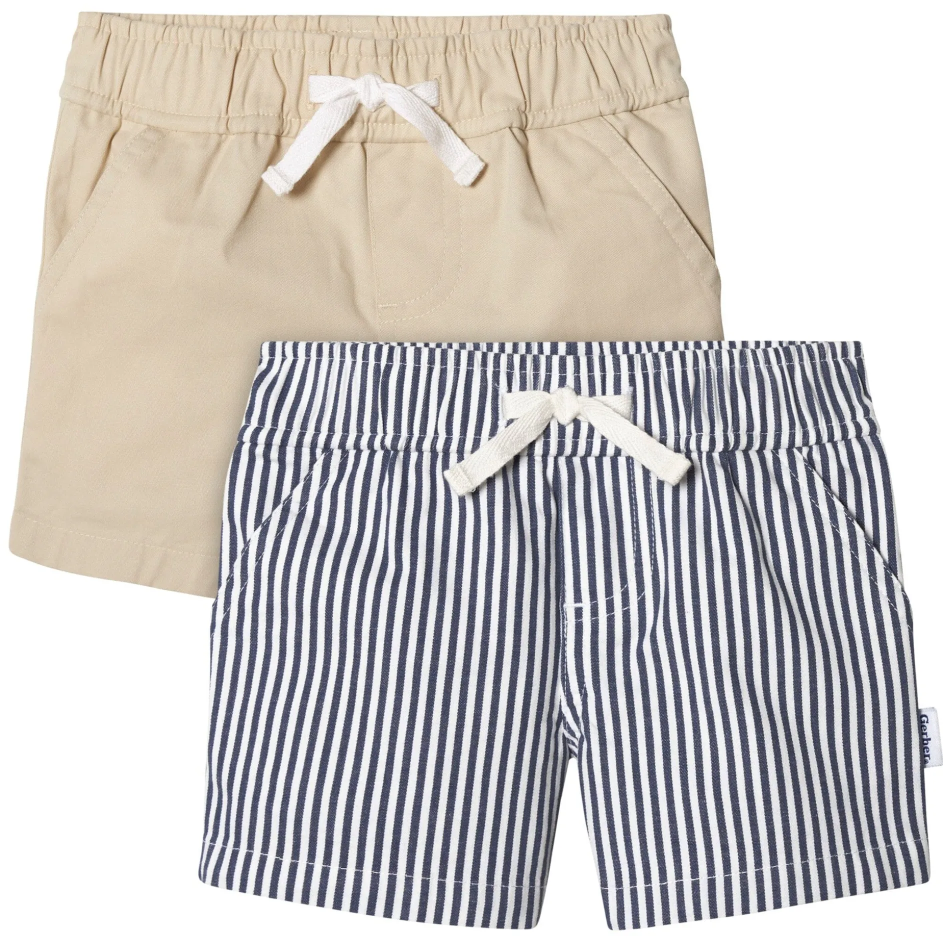 2-Pack Baby & Toddler Boys Navy Stripe and Khaki Twill Shorts