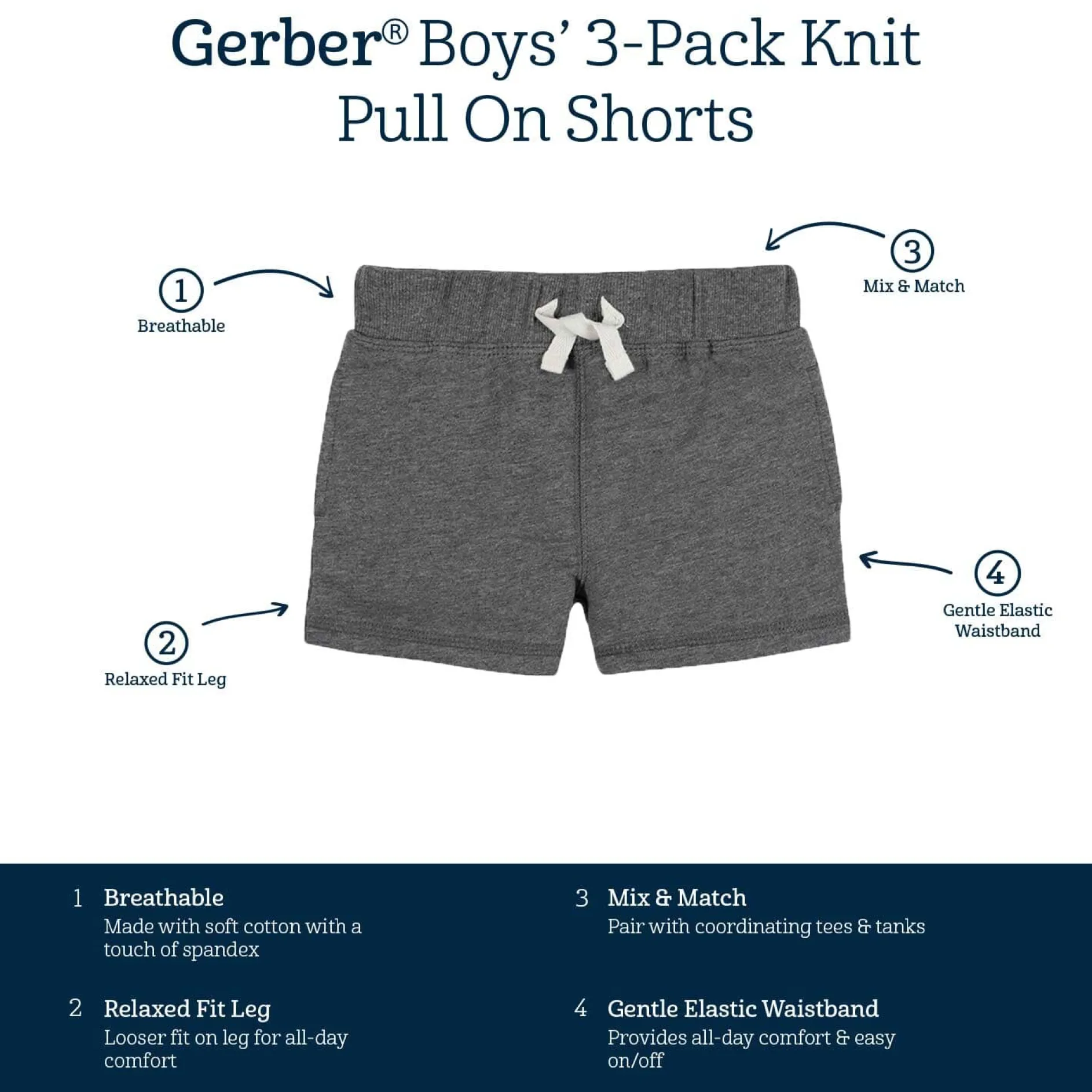 3-Pack Baby & Toddler Boys Neat Neutrals Pull-On Knit Shorts