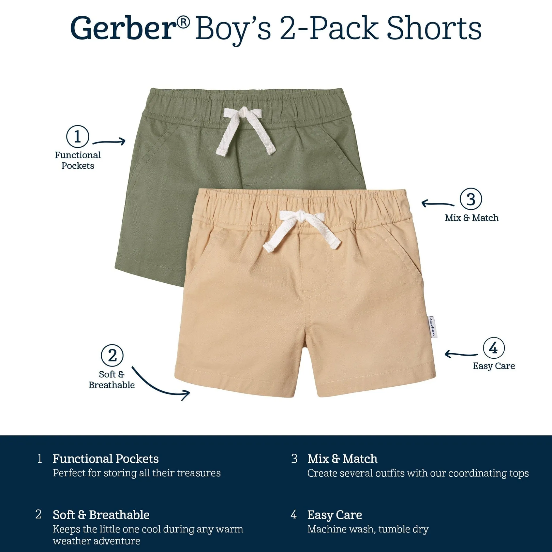 2-Pack Baby & Toddler Boys Olive and Dark Khaki Twill Shorts
