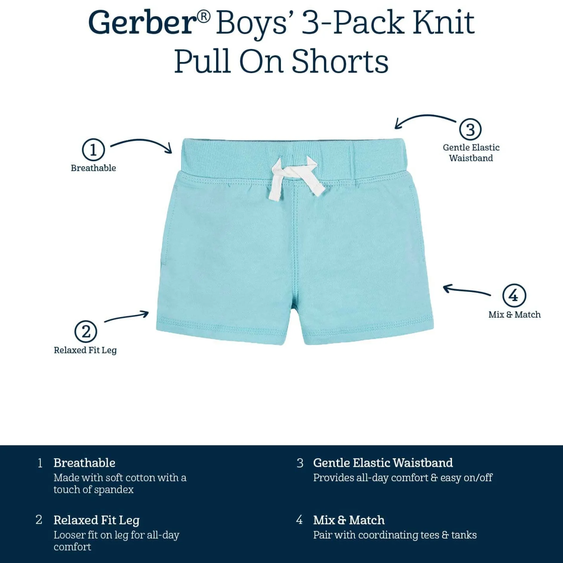 3-Pack Baby & Toddler Boys Royal Blues Pull-On Knit Shorts