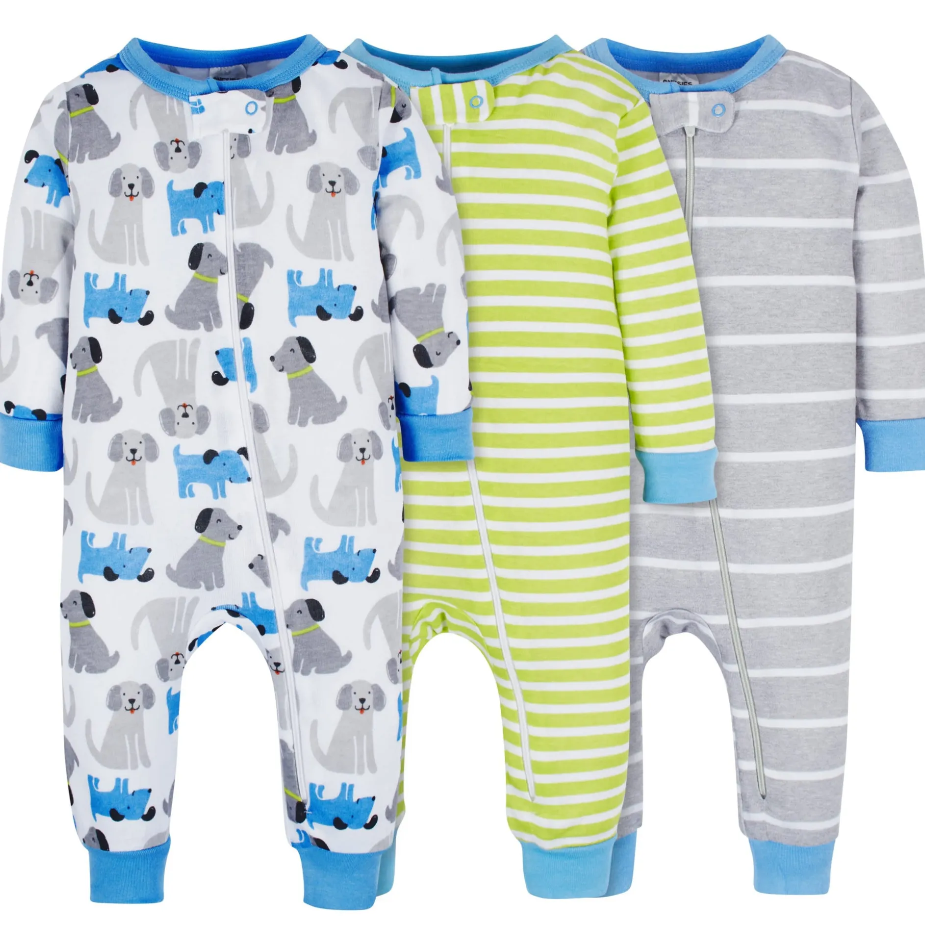 3-Pack Baby & Toddler Boys Stripes & Doggies Snug Fit Footless Pajamas