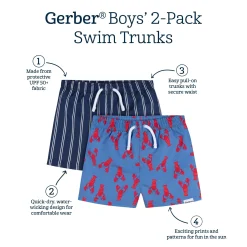 2-Pack Baby & Toddler Boys UPF 50+ Lobsters Swim Trunks