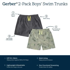 2-Pack Baby & Toddler Boys UPF 50+ Palm Tree Swim Trunks