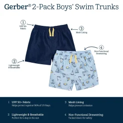 2-Pack Baby & Toddler Boys UPF 50+ Sailboats Swim Trunks