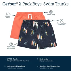 2-Pack Baby & Toddler Boys UPF 50+ Surfboard Swim Trunks