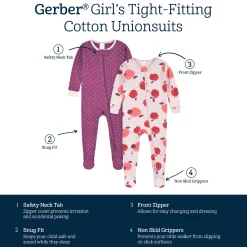 2-Pack Baby & Toddler Girls Apple Bouquets Snug Fit Footed Cotton Pajamas