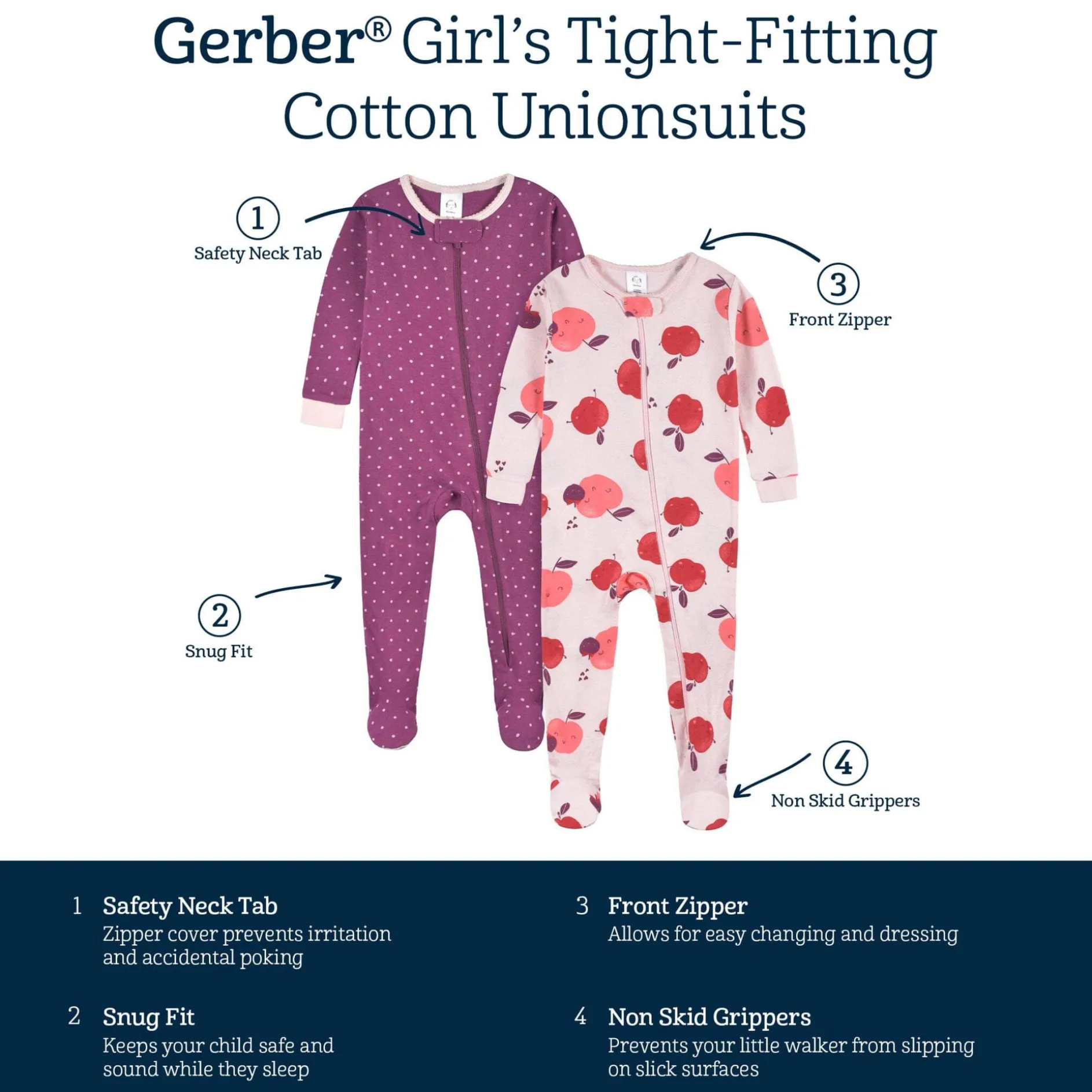 2-Pack Baby & Toddler Girls Apple Bouquets Snug Fit Footed Cotton Pajamas