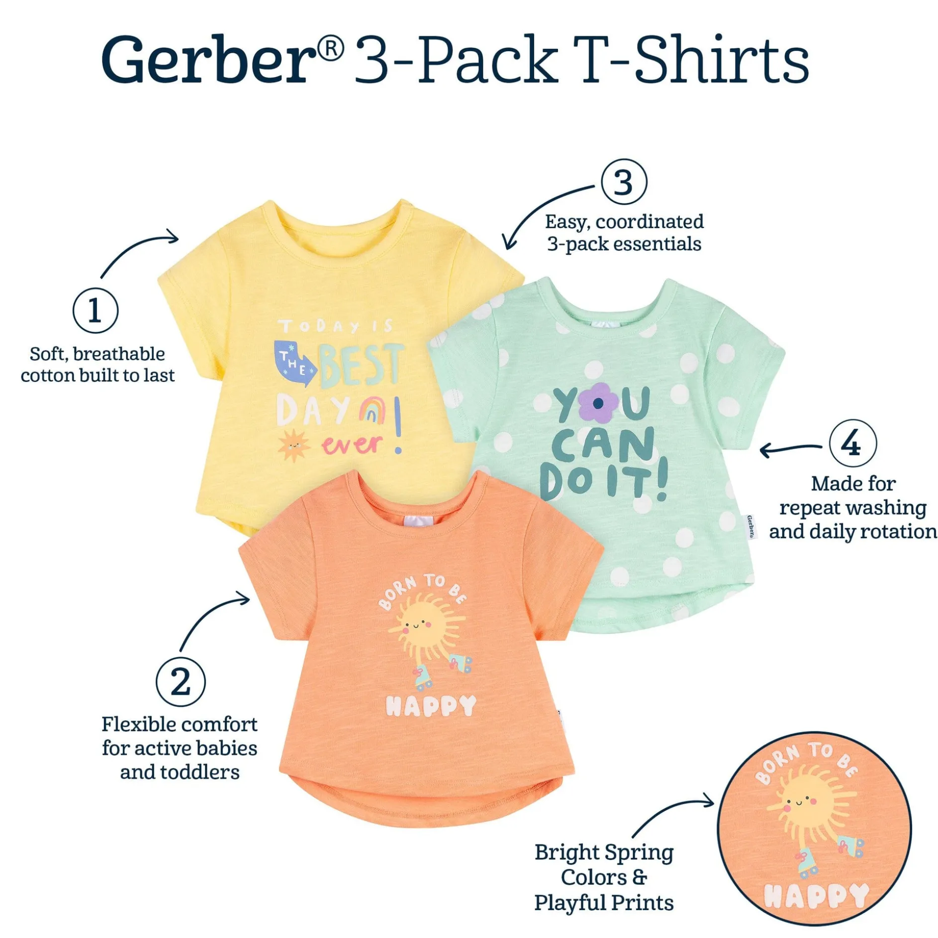 3-Pack Baby & Toddler Girls Best Day Ever Short Sleeve Graphic T-Shirts